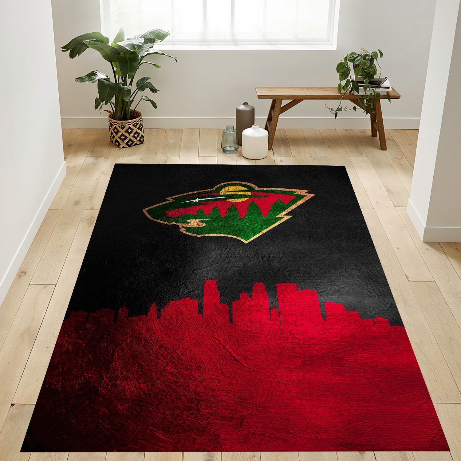 Minnesota Wild Skyline Nfl Logo Area Rug For Gift Bedroom Rug US Gift Decor - Indoor Outdoor Rugs