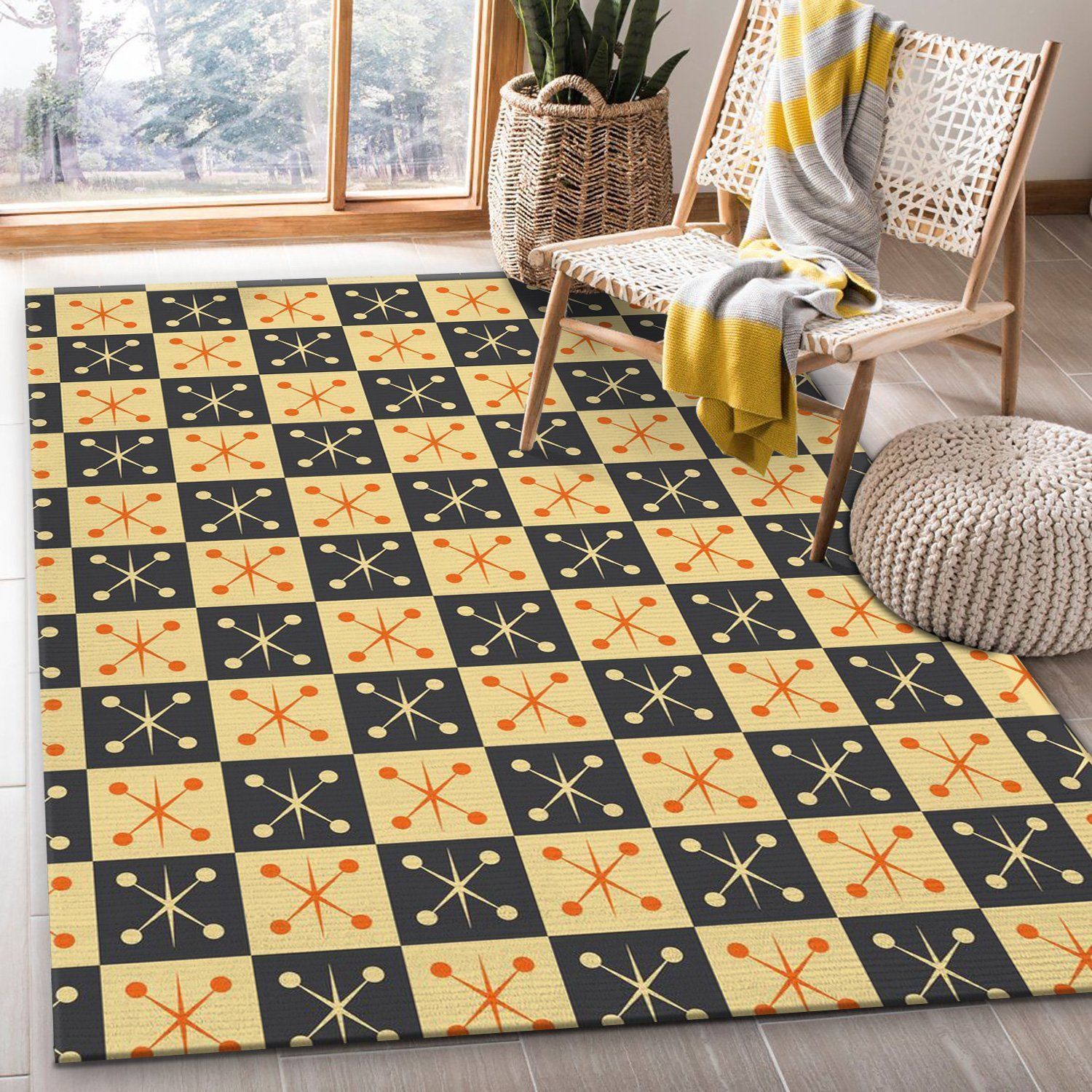 Midcentury Pattern 66 Area Rug, Living room and bedroom Rug, US Gift Decor - Indoor Outdoor Rugs