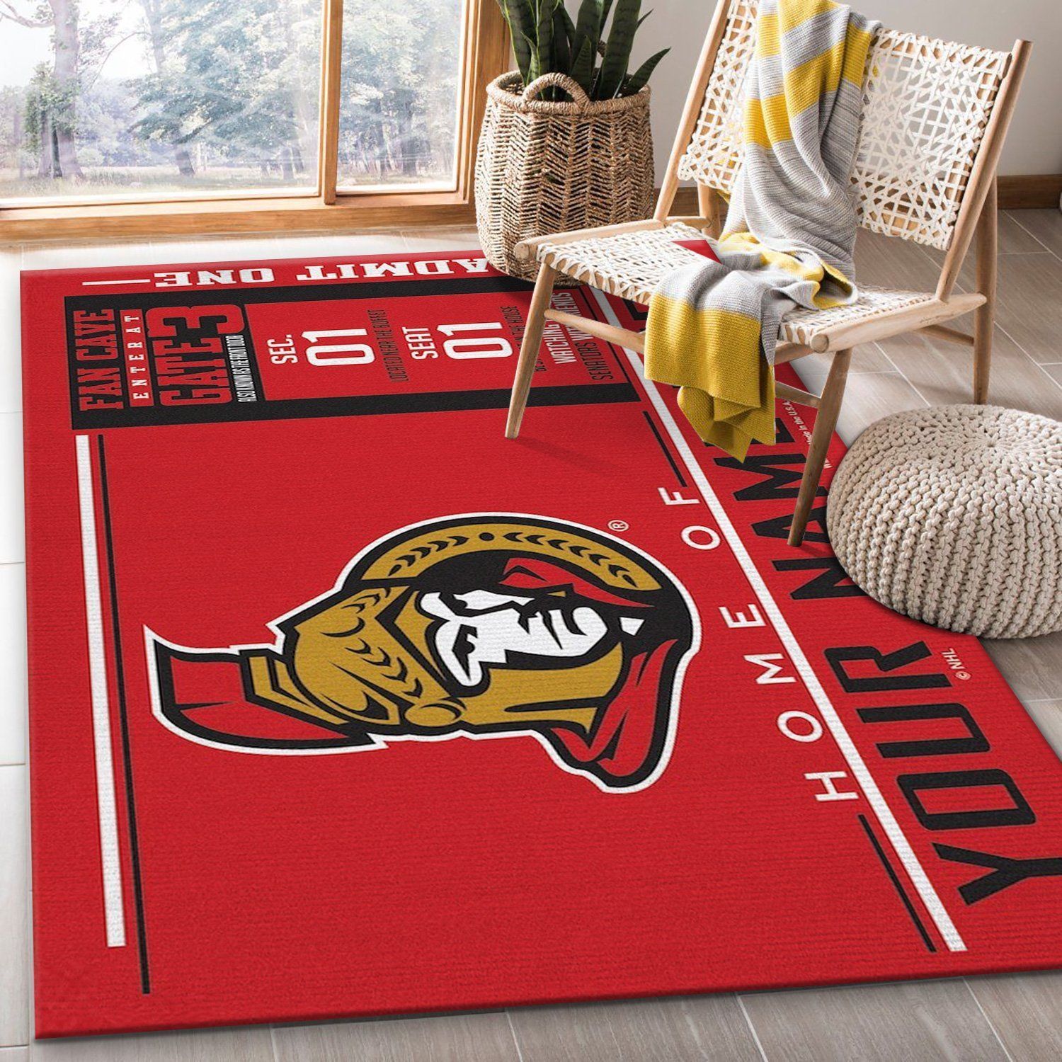 Customizable Ottawa Senators Wincraft Personalized NHL Rug Living Room Rug Family Gift - Indoor Outdoor Rugs