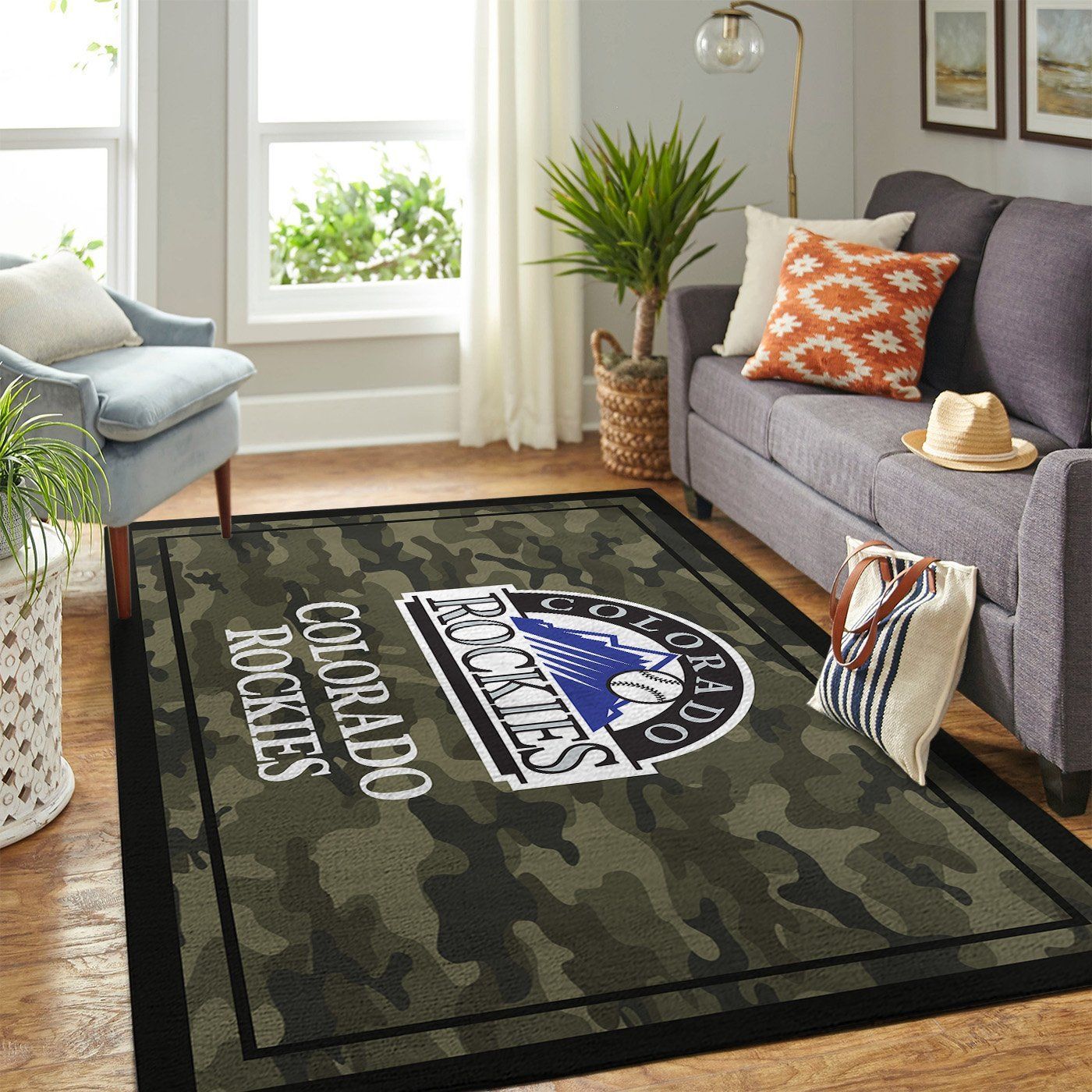 Colorado Rockies Mlb Team Logo Camo Style Nice Gift Home Decor Rectangle Area Rug - Indoor Outdoor Rugs