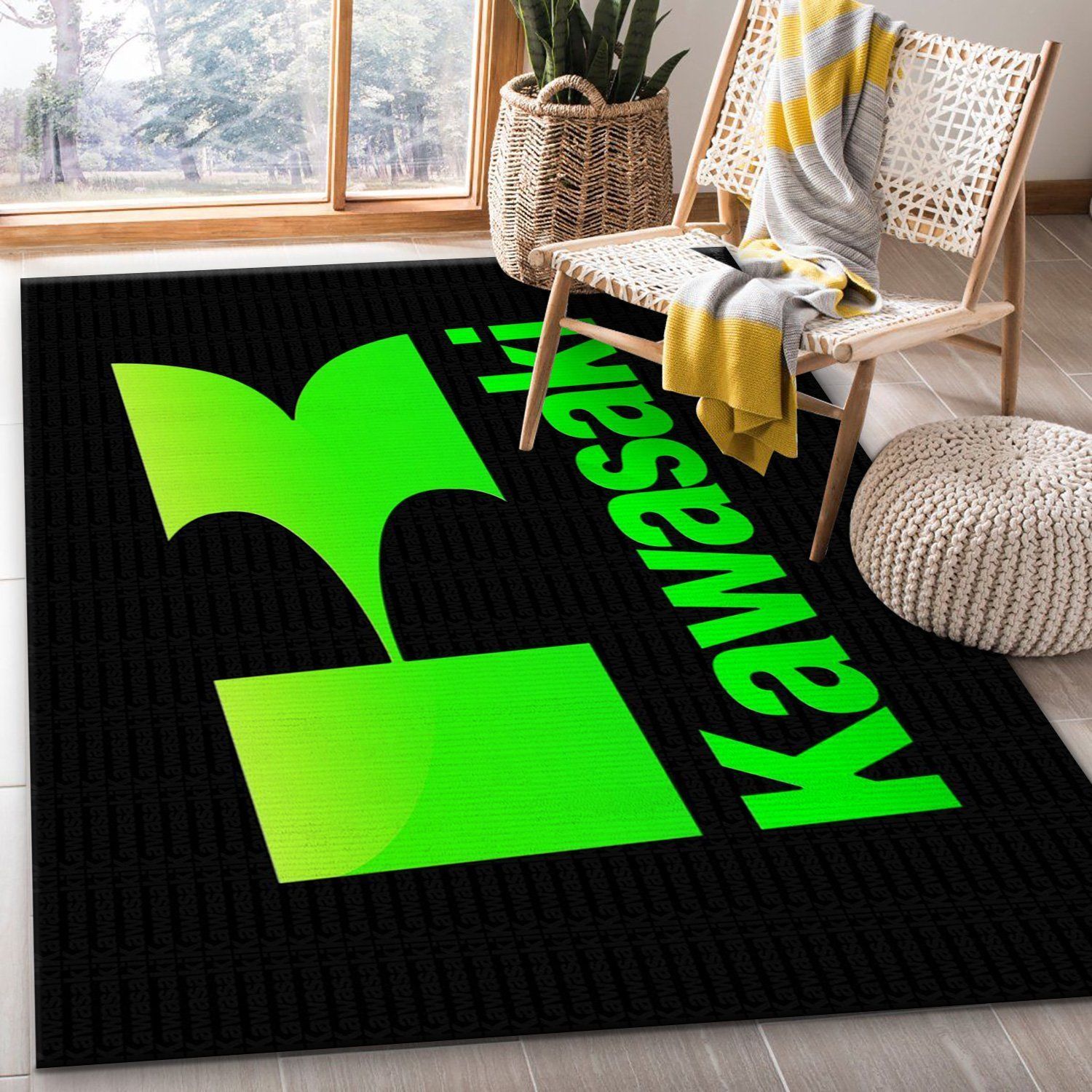 Kawasaki Hd Logo Area Rug For Christmas Living Room Rug Home US Decor - Indoor Outdoor Rugs