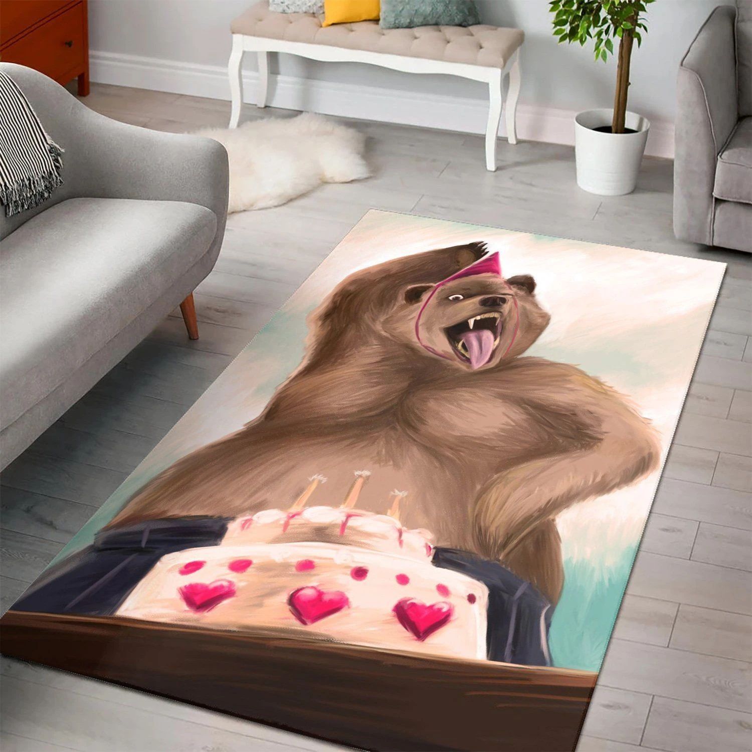 Birthday Bear  Area Rug ,  Christmas Gift, Floor Decor Home Decor - Indoor Outdoor Rugs