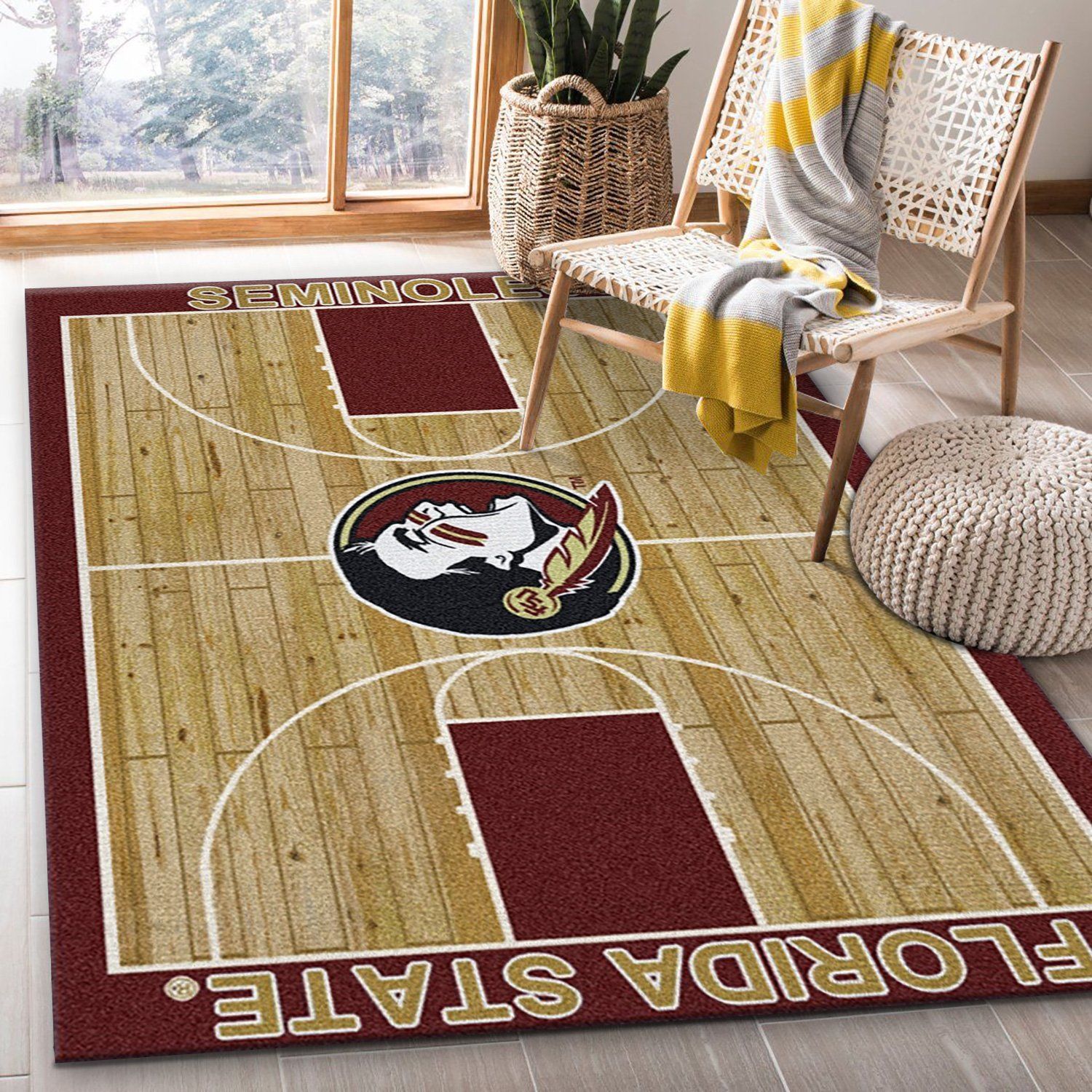 College Home Court Florida State Basketball Team Logo Area Rug, Kitchen Rug, US Gift Decor - Indoor Outdoor Rugs