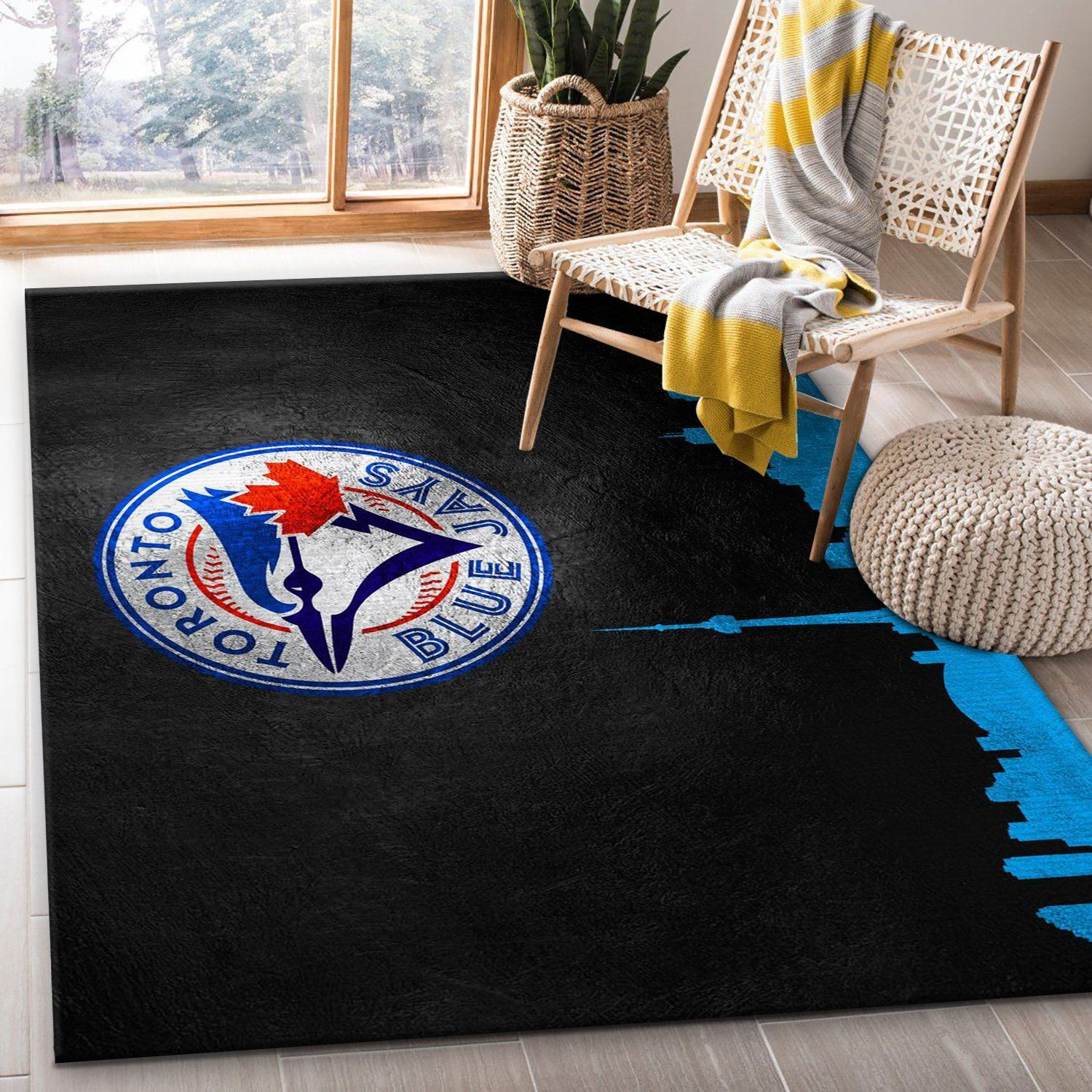 Toronto Blue Jays Skyline MLB Team Area Rug, Kitchen Rug, Home US Decor - Indoor Outdoor Rugs