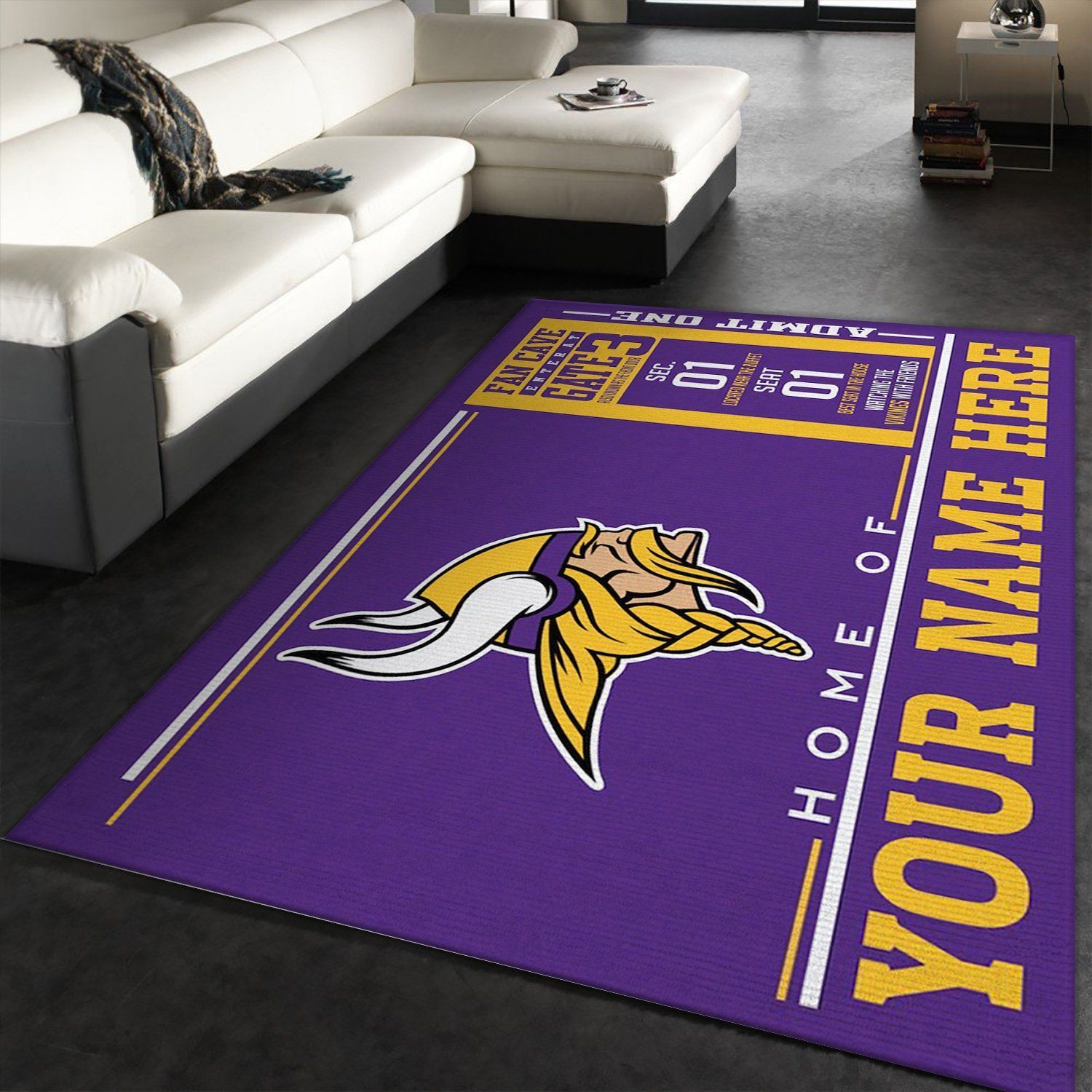 Customizable Minnesota Vikings Wincraft Personalized NFL Team Logos Area Rug, Living room and bedroom Rug, Family Gift US Decor - Indoor Outdoor Rugs