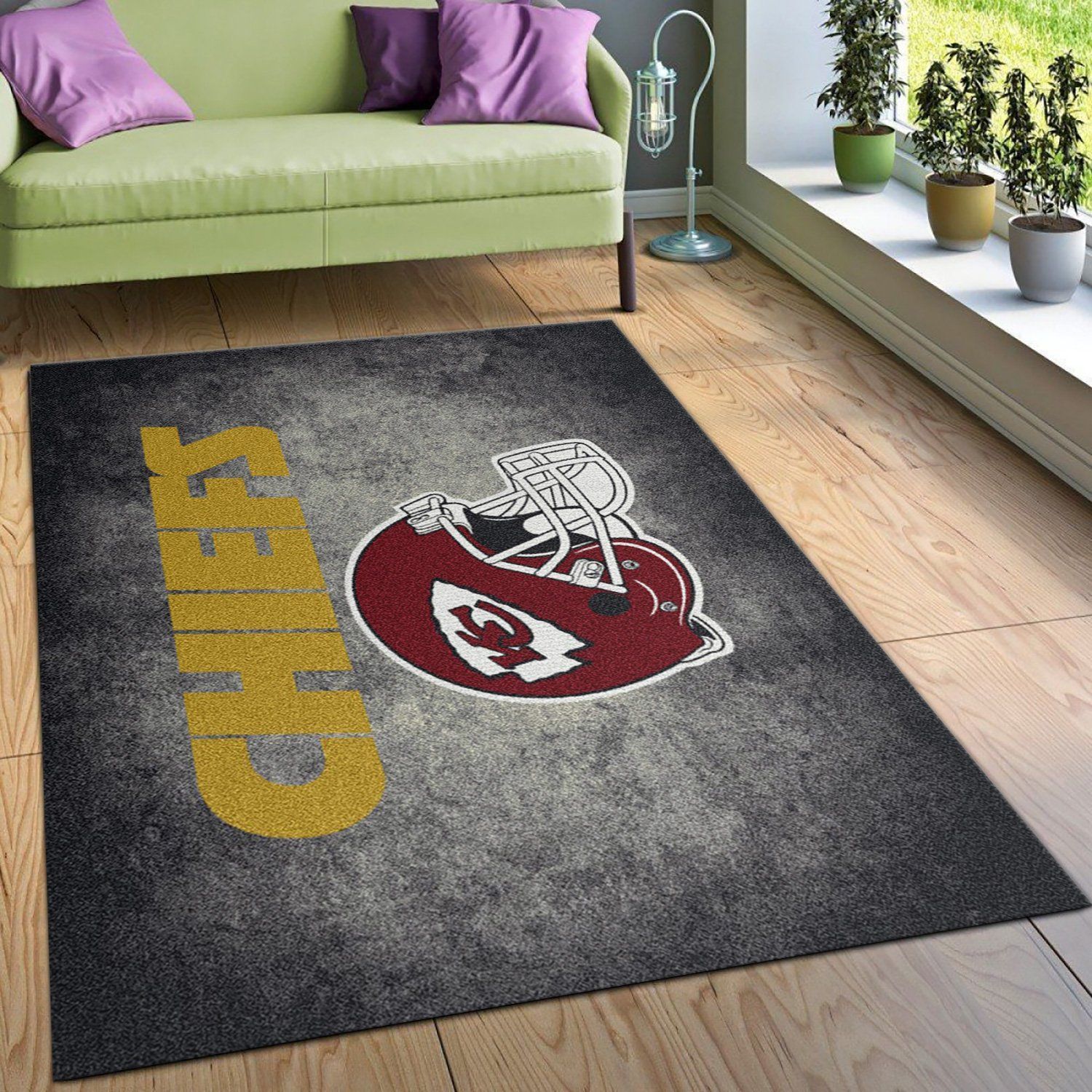 Milliken Nfl Distressed Helmet Kansas City Chiefs Area Rug Area Rug For Christmas, Bedroom Rug, Home Decor Floor Decor - Indoor Outdoor Rugs