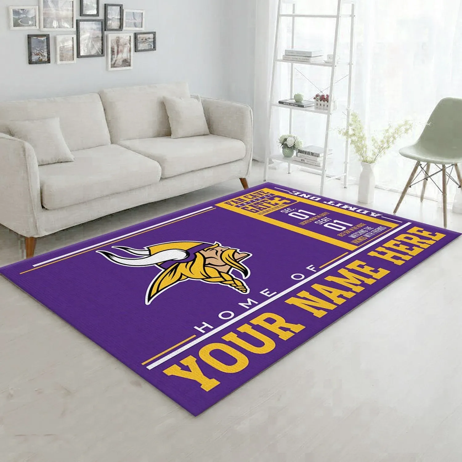 Customizable Minnesota Vikings Wincraft Personalized NFL Team Logos Area Rug, Living room and bedroom Rug, Family Gift US Decor - Indoor Outdoor Rugs