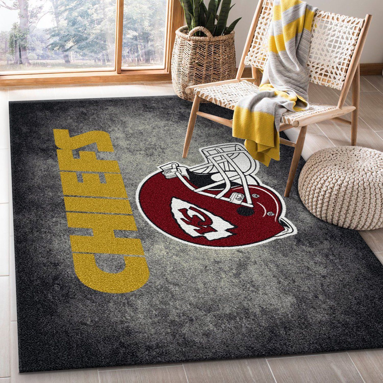 Milliken Nfl Distressed Helmet Kansas City Chiefs Area Rug Area Rug For Christmas, Bedroom Rug, Home Decor Floor Decor - Indoor Outdoor Rugs