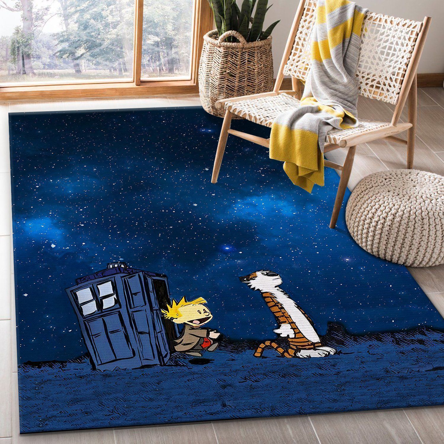 Calvin and Hobbes Doctor Who Area Rug Carpet Living Room Rugs Floor Decor - Indoor Outdoor Rugs