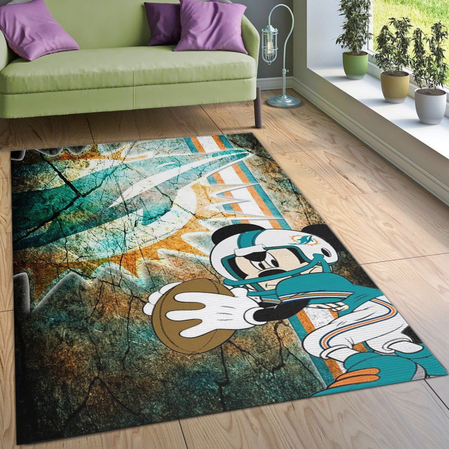 Dolphins Mickey NFL Noel Gift Rug Bedroom Rug Home Decor Floor Decor - Indoor Outdoor Rugs