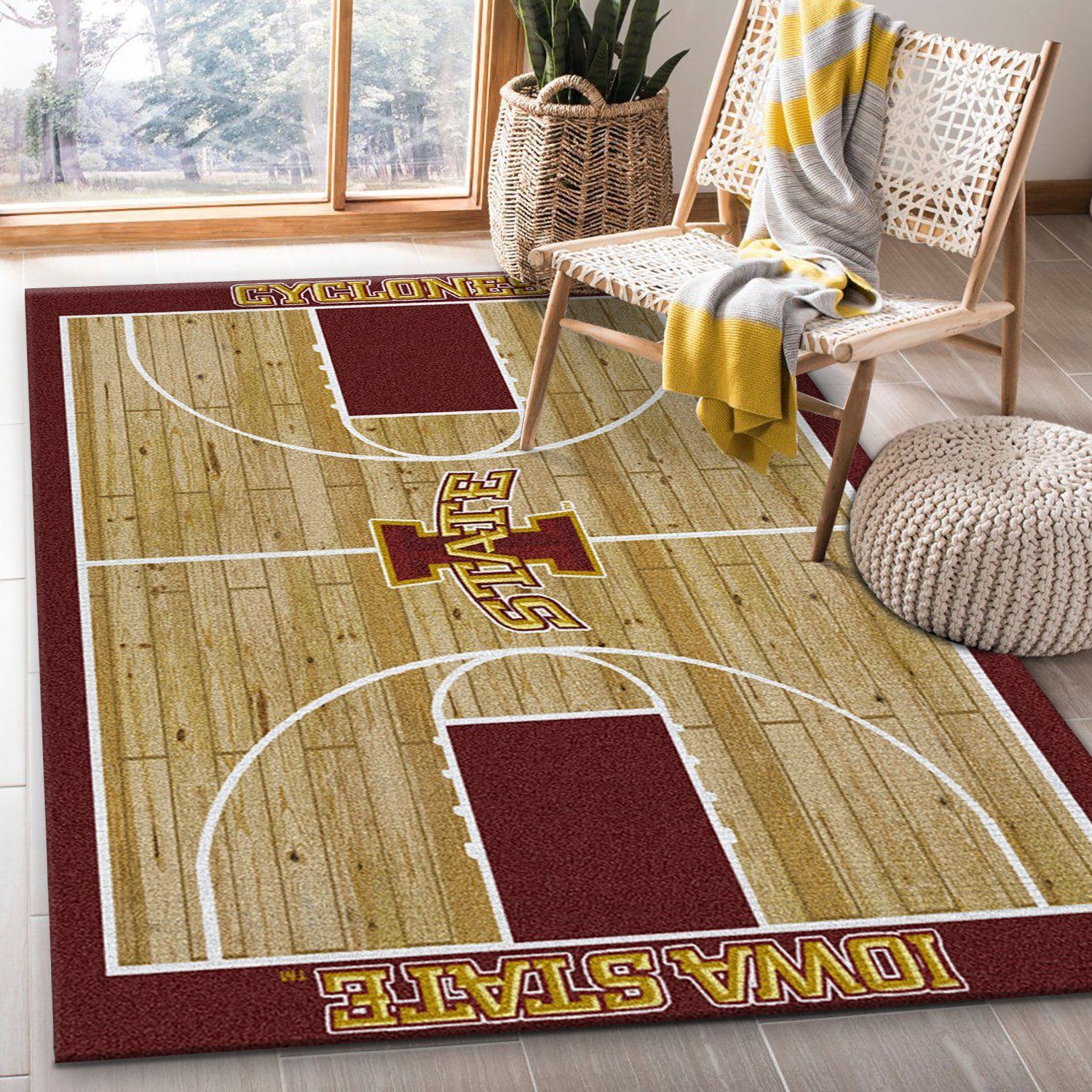 College Home Court Iowa State Basketball Team Logo Area Rug, Kitchen Rug, Christmas Gift US Decor - Indoor Outdoor Rugs