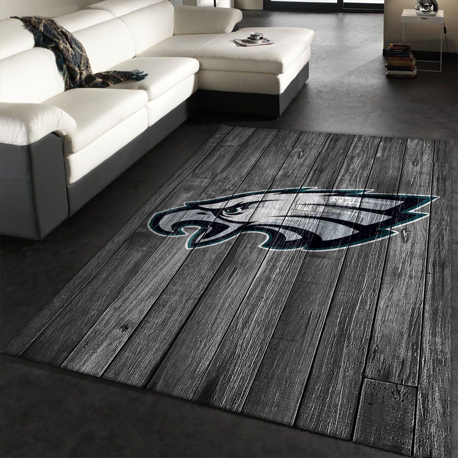 Philadelphia Eagles NFL Team Logo Grey Wooden Style Style Nice Gift Home Decor Rectangle Area Rug - Indoor Outdoor Rugs