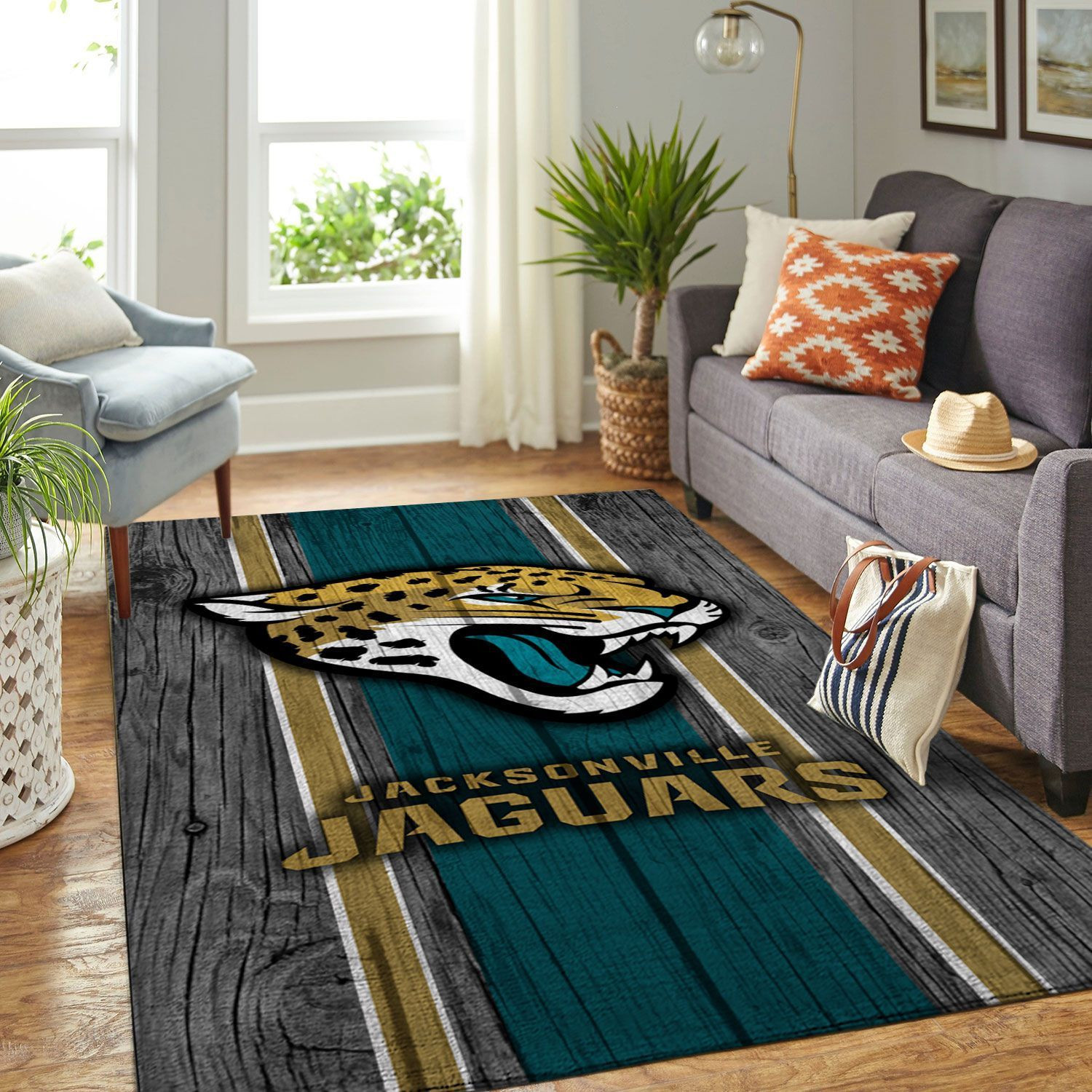 Jacksonville Jaguars Nfl Team Logo Wooden Style Style Nice Gift Home Decor Rectangle Area Rug - Indoor Outdoor Rugs