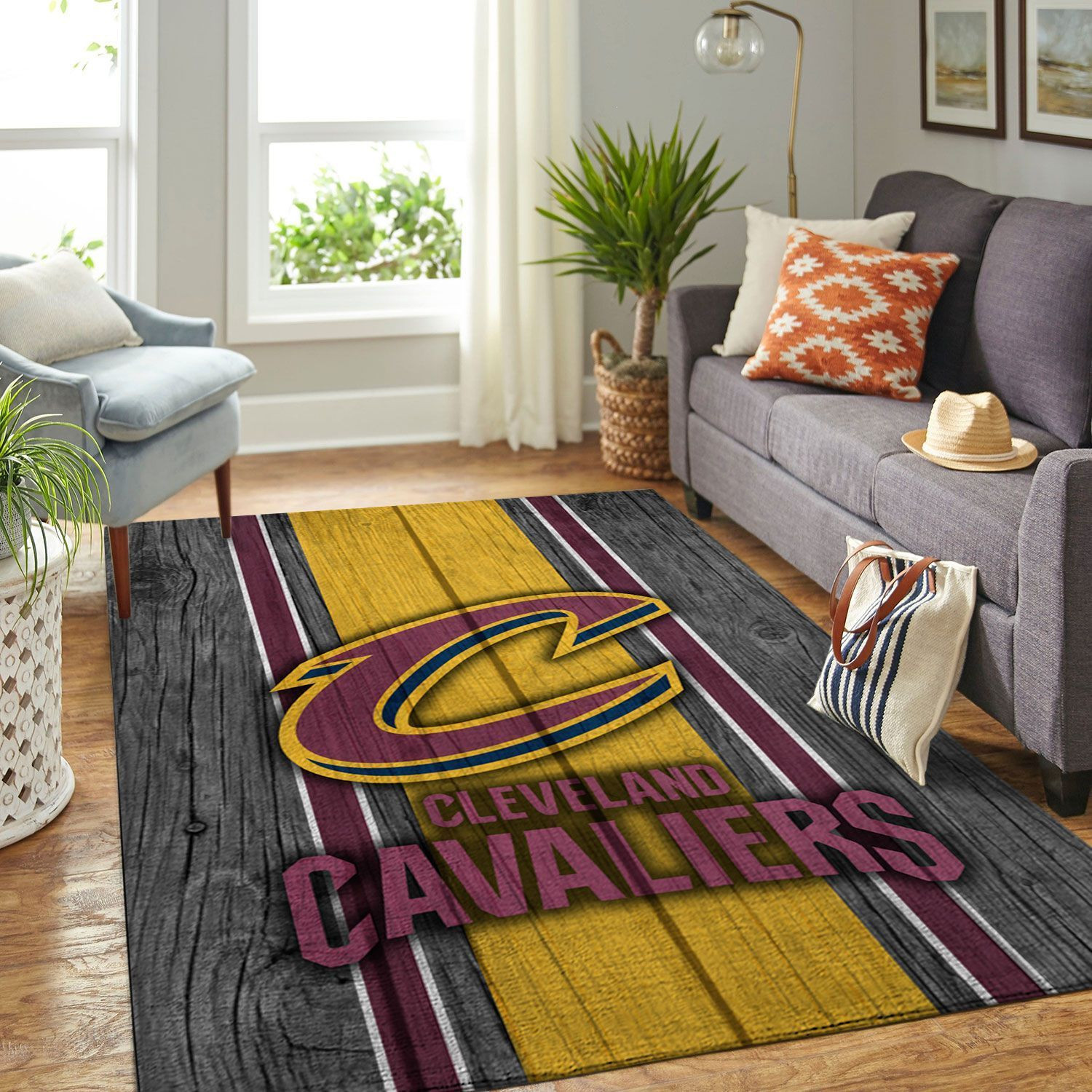 Cleveland Cavaliers Nba Team Logo Wooden Style Nice Gift Home Decor Rectangle Area Rug - Indoor Outdoor Rugs