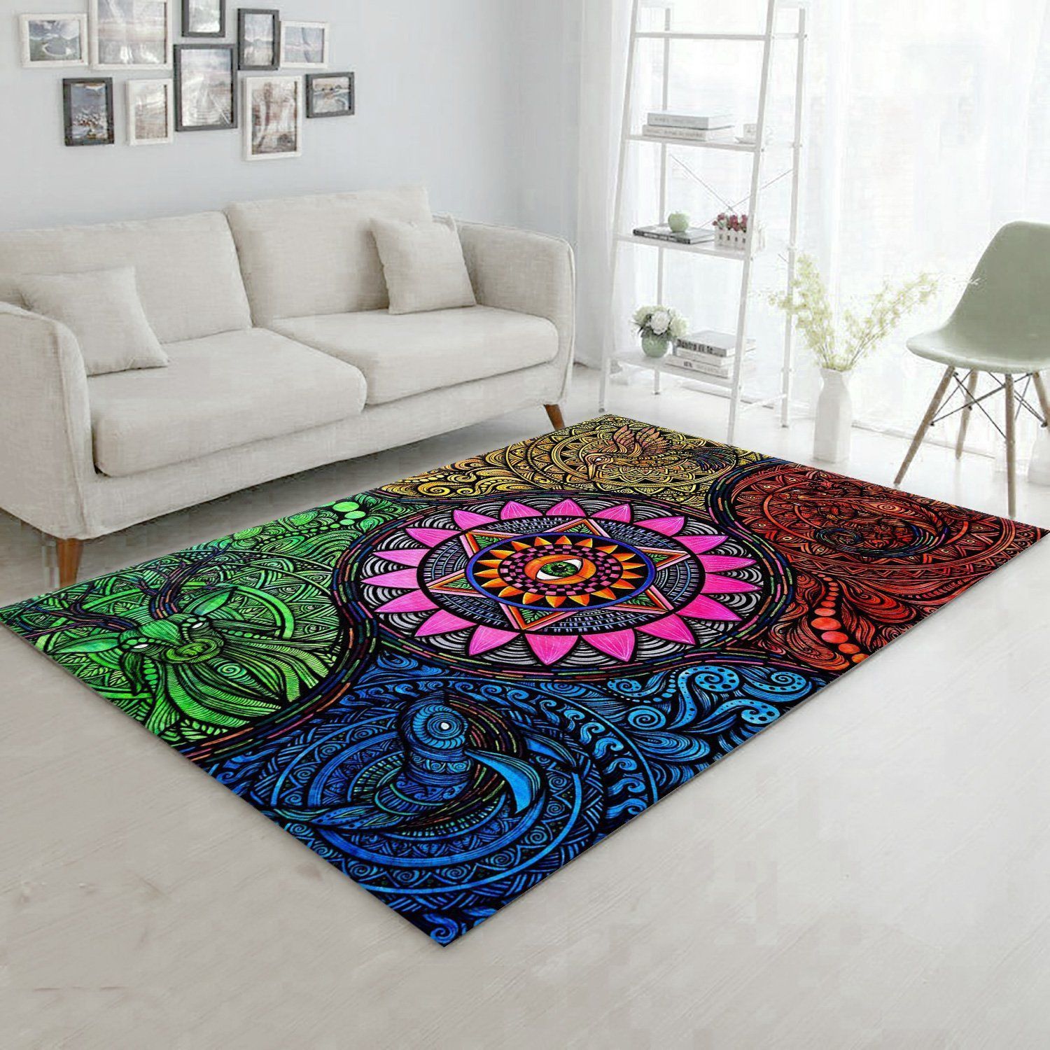 Elemental Mandala Abstract Area Rug, Bedroom, Christmas Gift US Decor - Indoor Outdoor Rugs