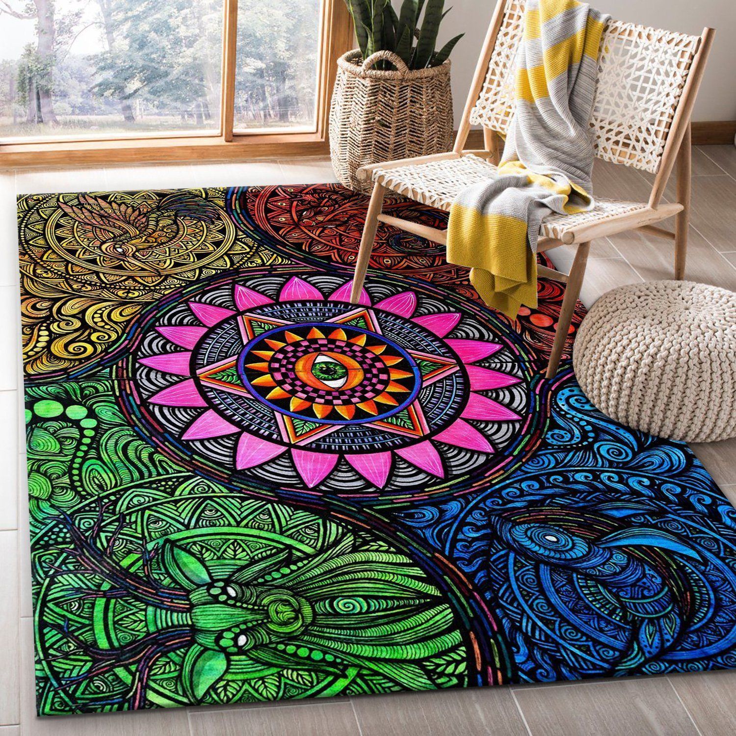 Elemental Mandala Abstract Area Rug, Bedroom, Christmas Gift US Decor - Indoor Outdoor Rugs