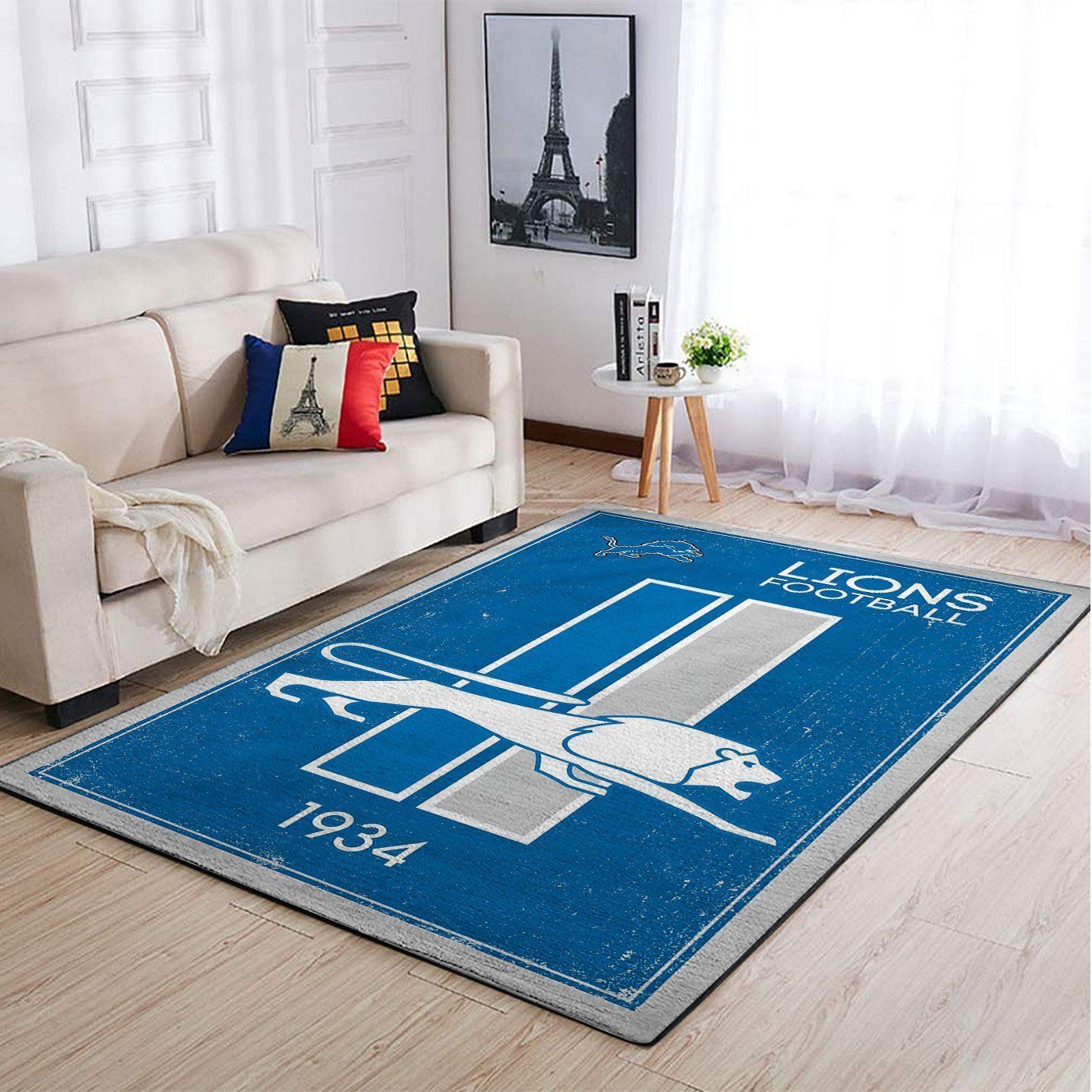 Detroit Lions Nfl Team Logo Retro Style Nice Gift Home Decor Rectangle Area Rug - Indoor Outdoor Rugs