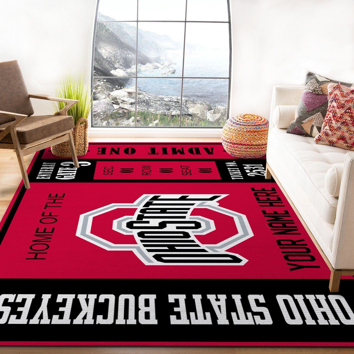 Ohio State Buckeyes Ncaa Customizable Rug, Living Room Rug - Floor US Decor - Indoor Outdoor Rugs