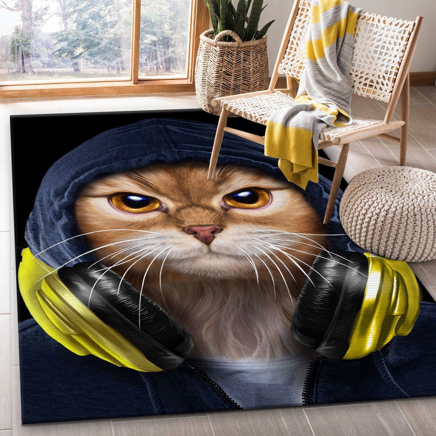 Hip Hop Tabby Cat In Hood Area Rug Carpet Living Room Rug US Gift Decor - Indoor Outdoor Rugs