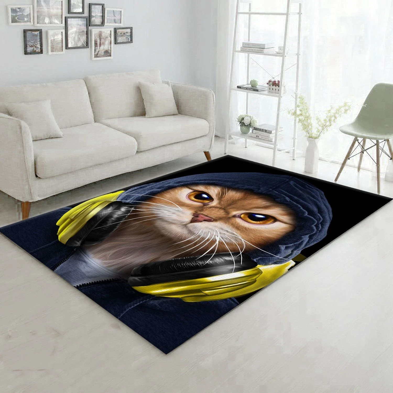 Hip Hop Tabby Cat In Hood Area Rug Carpet Living Room Rug US Gift Decor - Indoor Outdoor Rugs