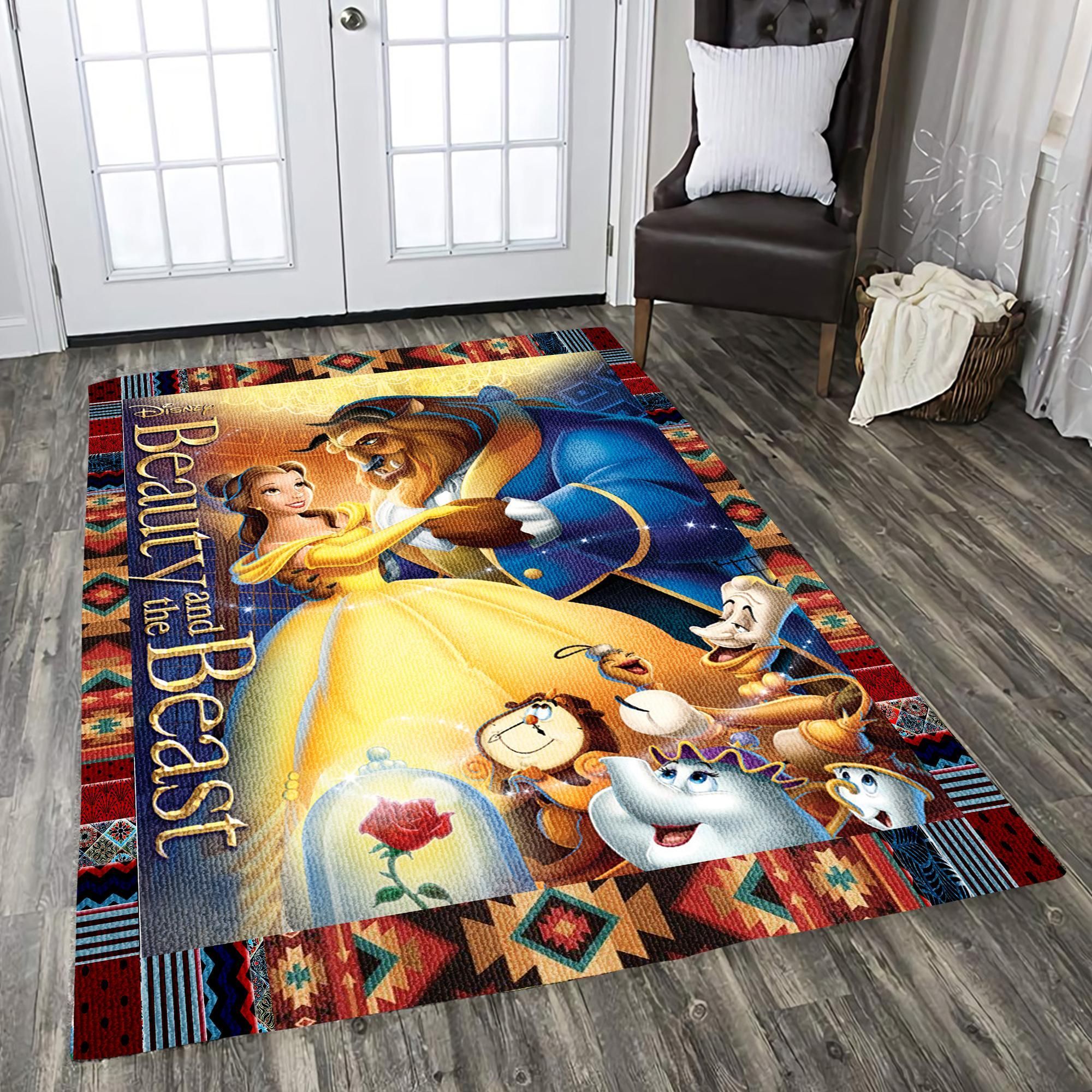 Beauty And The Beast All Characters Rose Belle Disney Princess Living Room Area Rug Carpet,  Kitchen Rug,  US Gift Decor - Indoor Outdoor Rugs