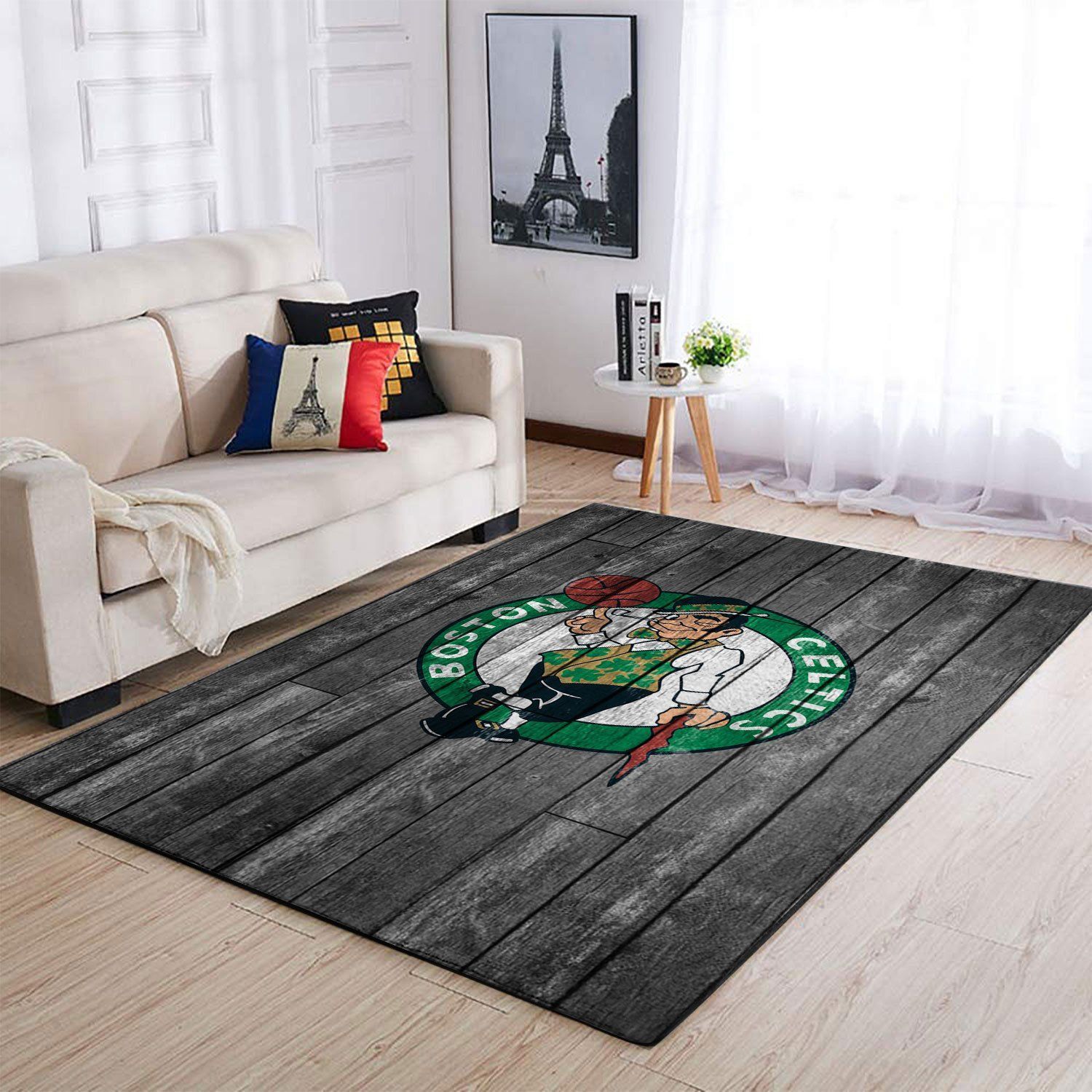 Boston Celtics Nba Team Logo Grey Wooden Style Nice Gift Home Decor Rectangle Area Rug - Indoor Outdoor Rugs