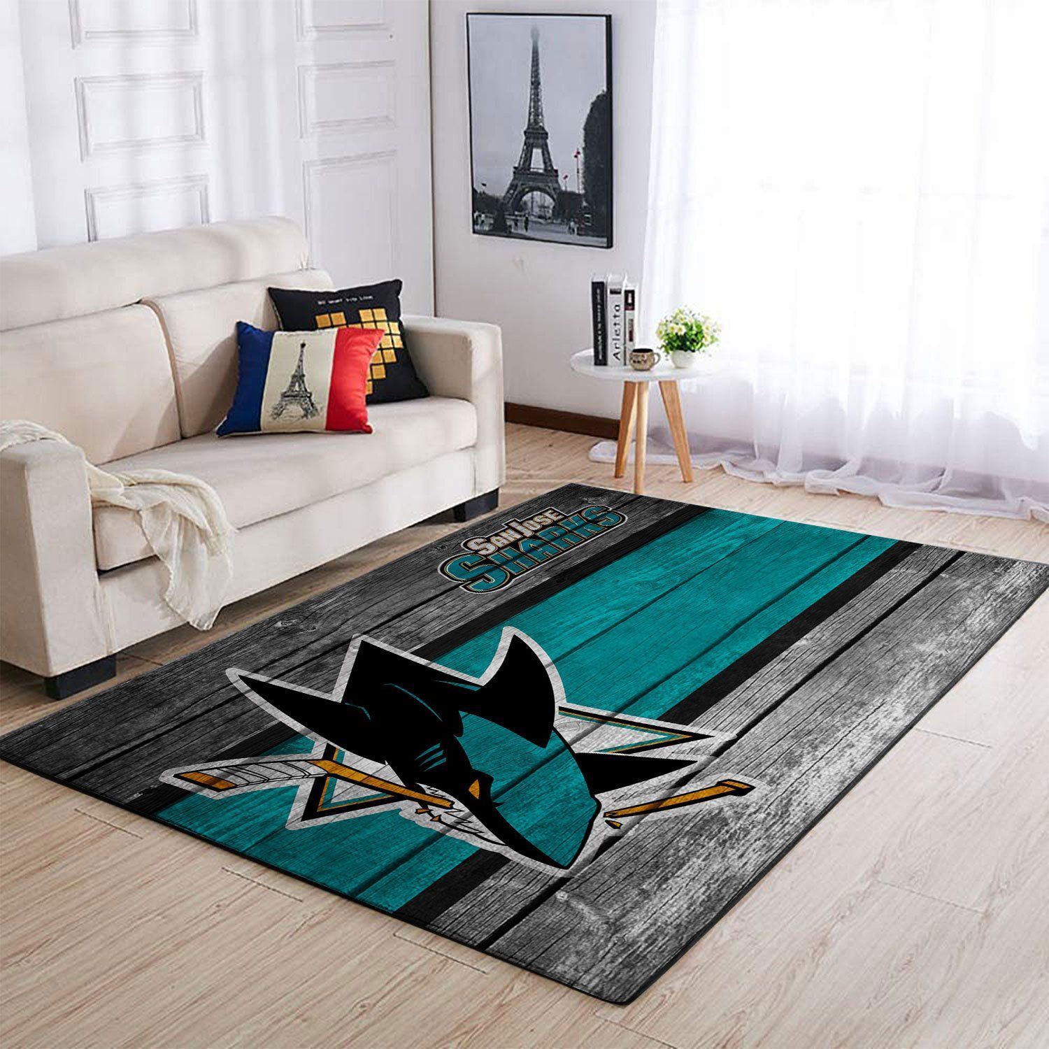 San Jose Sharks Nhl Team Logo Wooden Style Nice Gift Home Decor Rectangle Area Rug - Indoor Outdoor Rugs