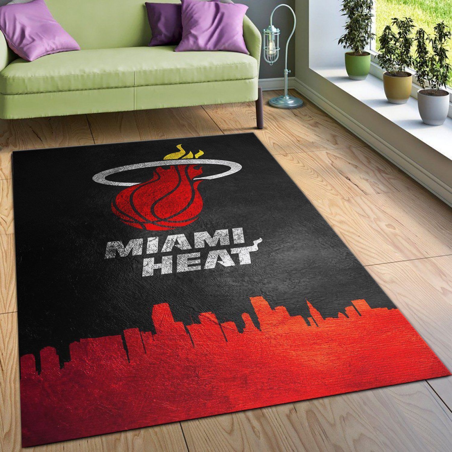 Miami Heat Skyline Area Rug Carpet, Bedroom, Family Gift US Decor - Indoor Outdoor Rugs