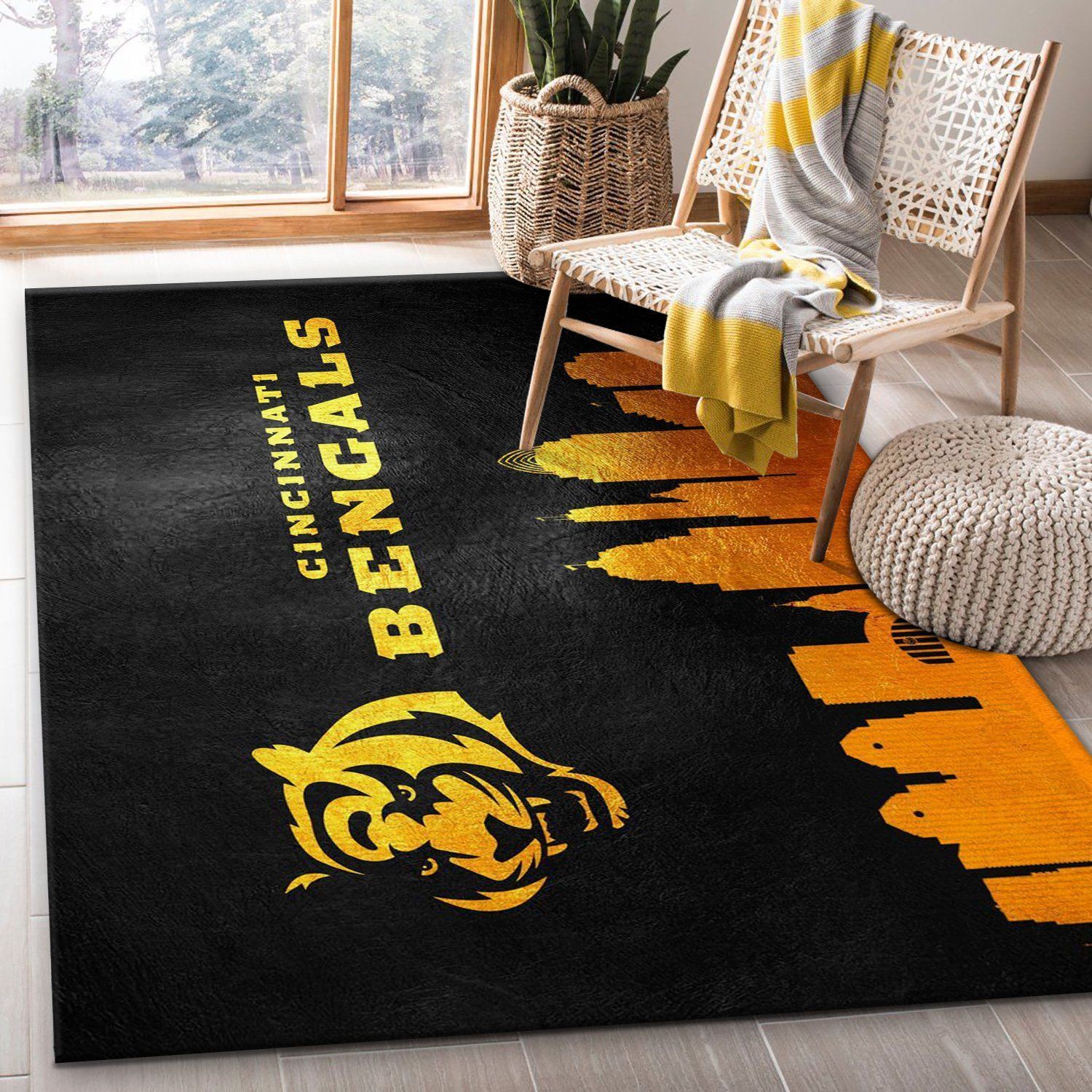 Cincinnati Bengals NFL Team Logos Area Rug, Living room and bedroom Rug, Family Gift US Decor - Indoor Outdoor Rugs