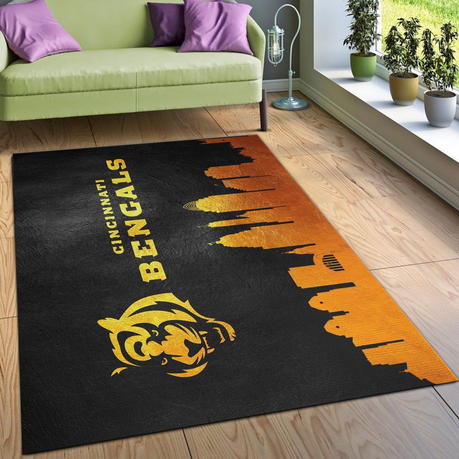 Cincinnati Bengals NFL Team Logos Area Rug, Living room and bedroom Rug, Family Gift US Decor - Indoor Outdoor Rugs