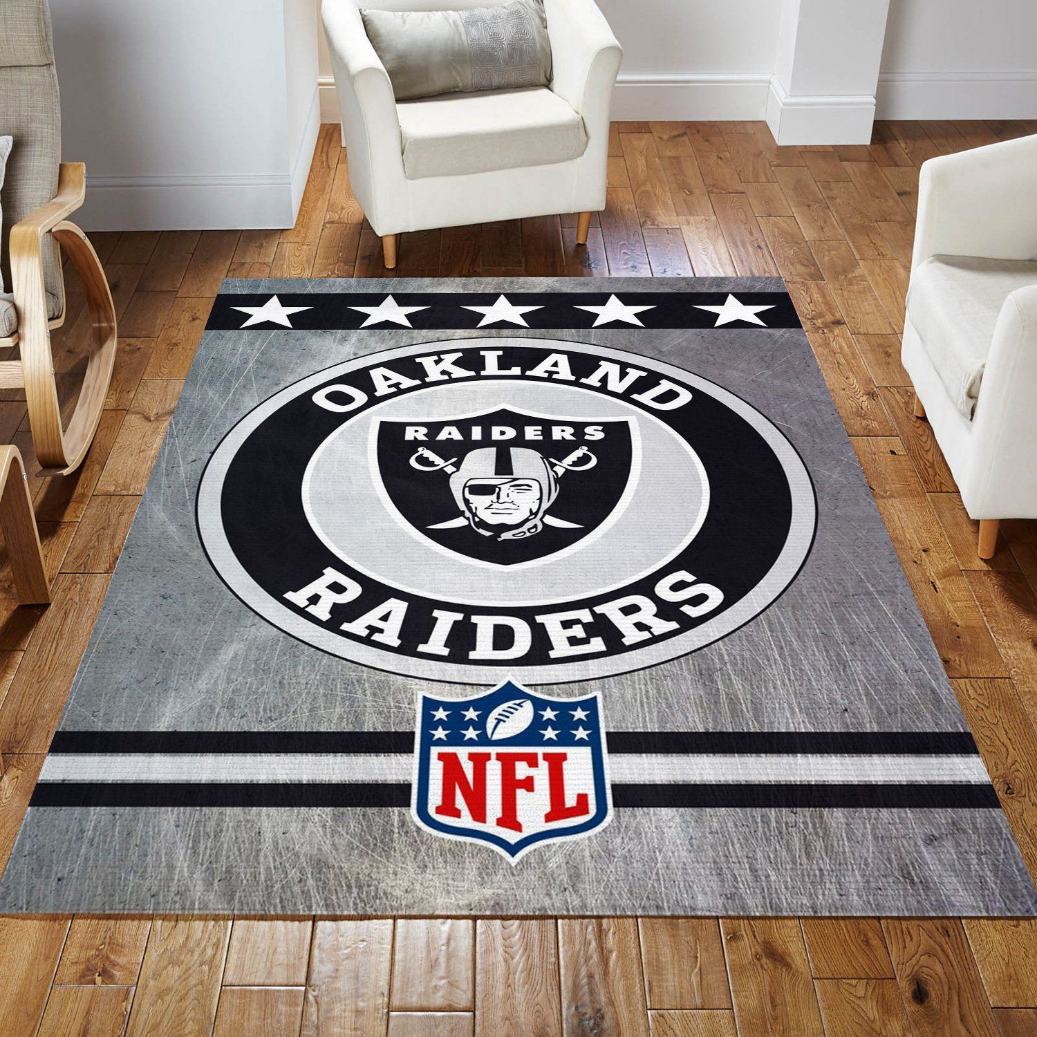 Oakland Raiders Circle Nfl Football Team Area Rug For Gift Bedroom Rug US Gift Decor - Indoor Outdoor Rugs