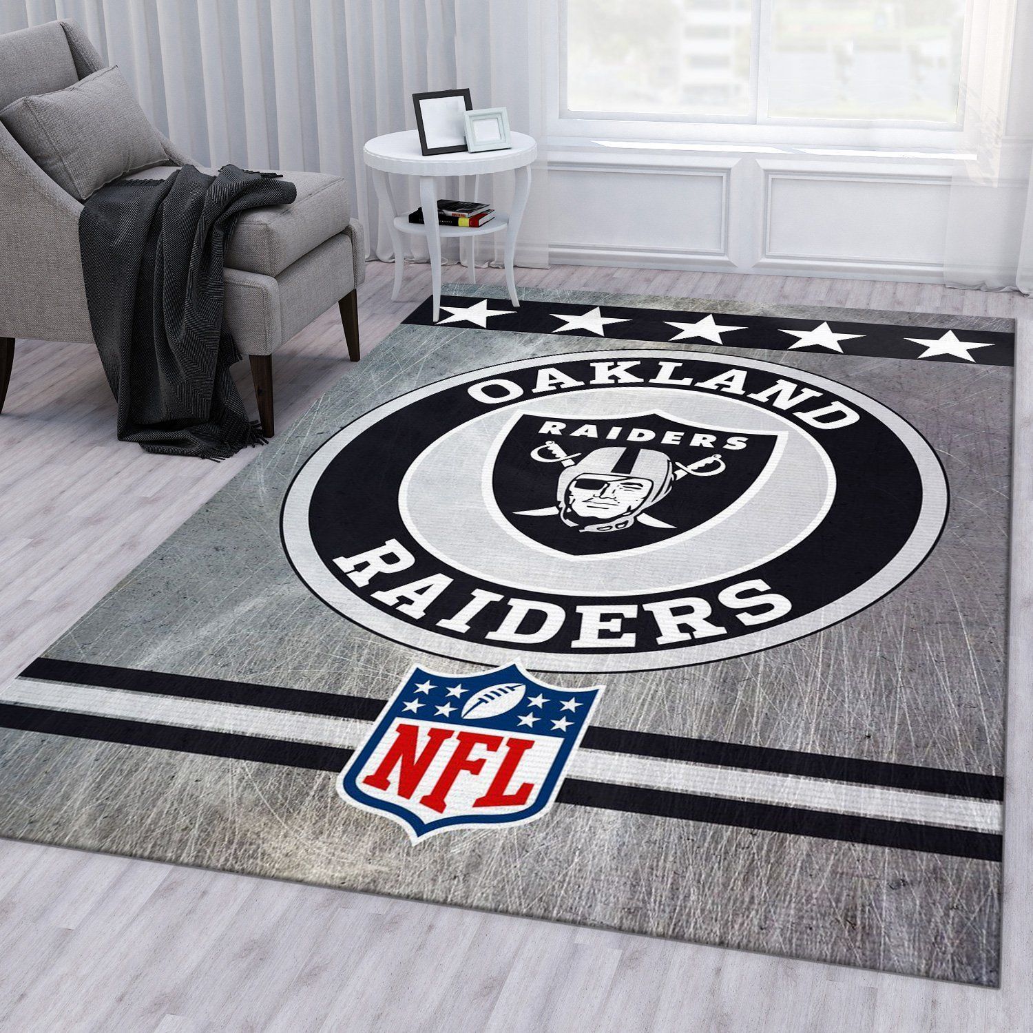 Oakland Raiders Circle Nfl Football Team Area Rug For Gift Bedroom Rug US Gift Decor - Indoor Outdoor Rugs