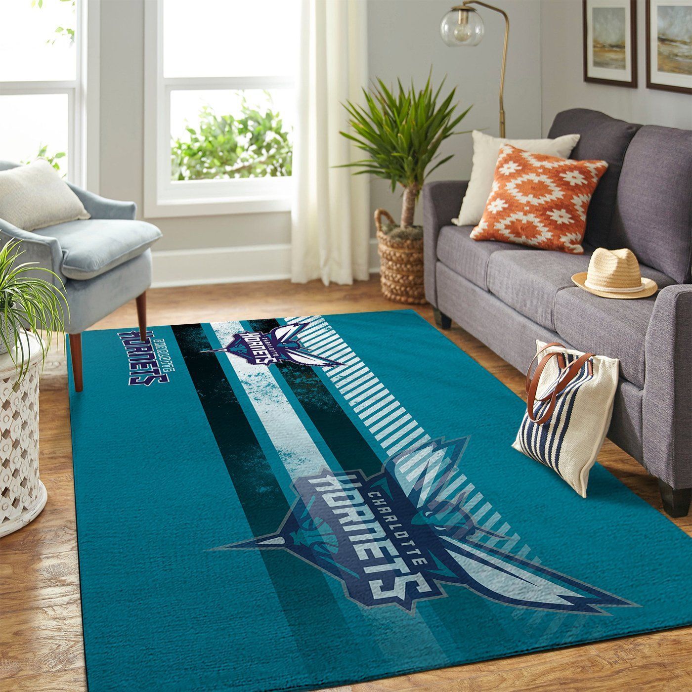 Charlotte Hornets Nba Team Logo Nice Gift Home Decor Rectangle Area Rug - Indoor Outdoor Rugs