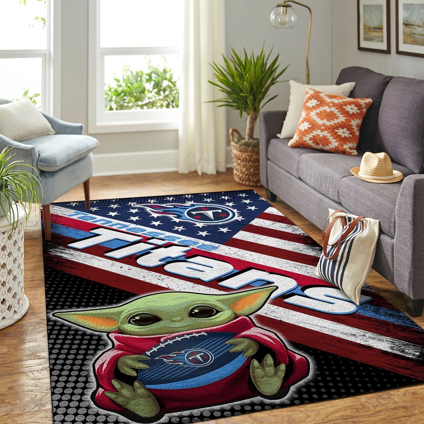 Tennessee Titans Nfl Team Logo Baby Yoda Us Style Nice Gift Home Decor Rectangle Area Rug - Indoor Outdoor Rugs