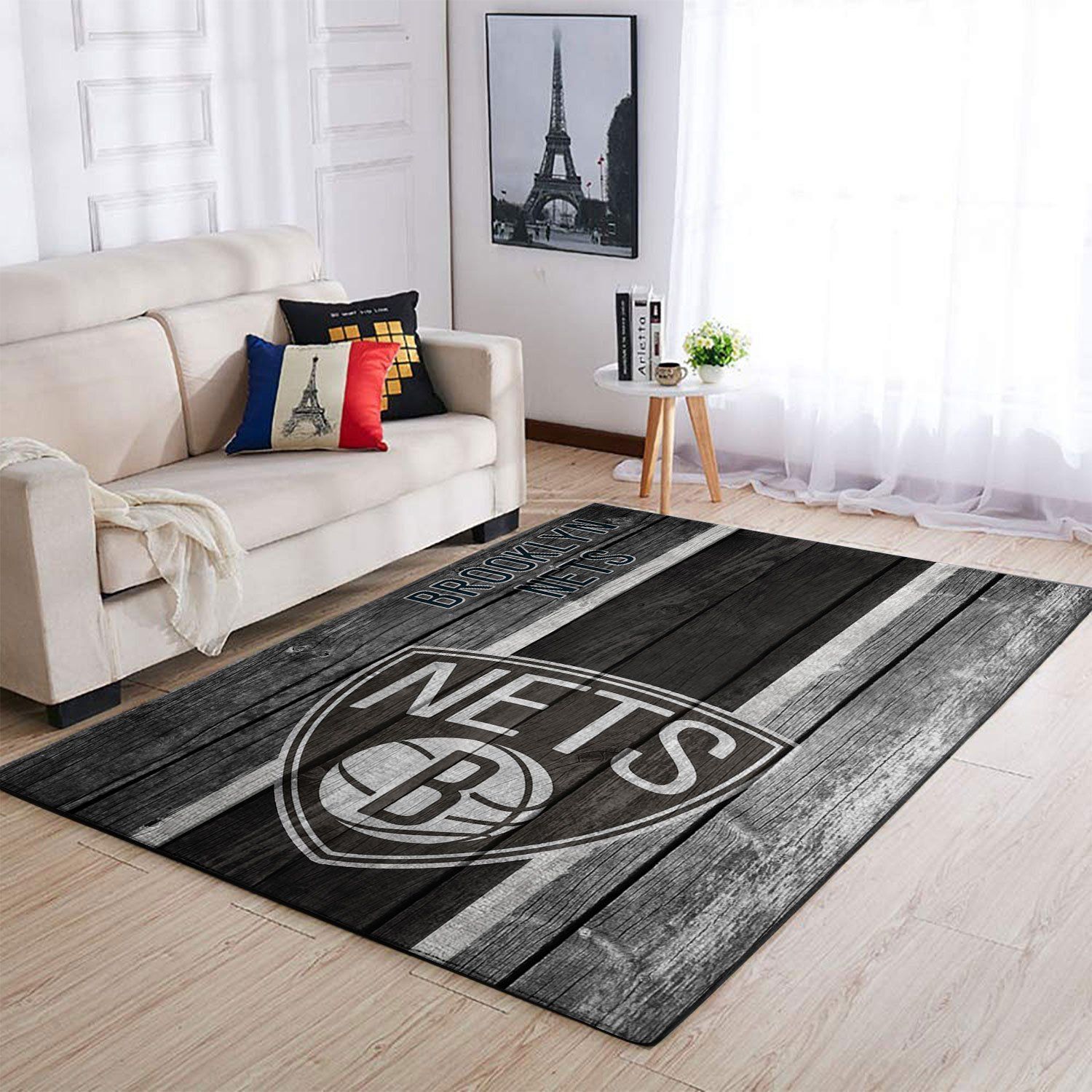 Brooklyn Nets Nba Team Logo Wooden Style Nice Gift Home Decor Rectangle Area Rug - Indoor Outdoor Rugs