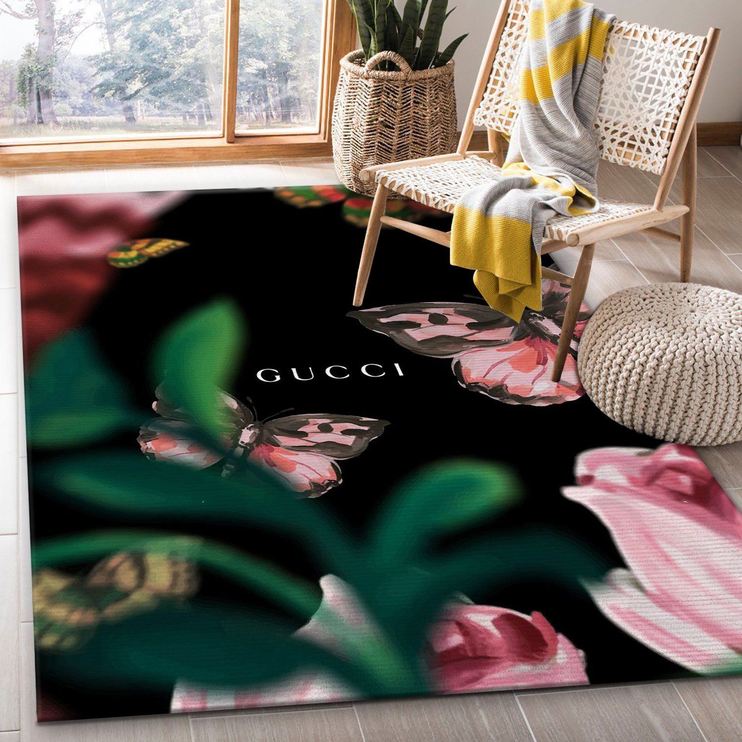 Gucci Butterflies Area Rug Living Room Rug Christmas Gift US Decor - Indoor Outdoor Rugs