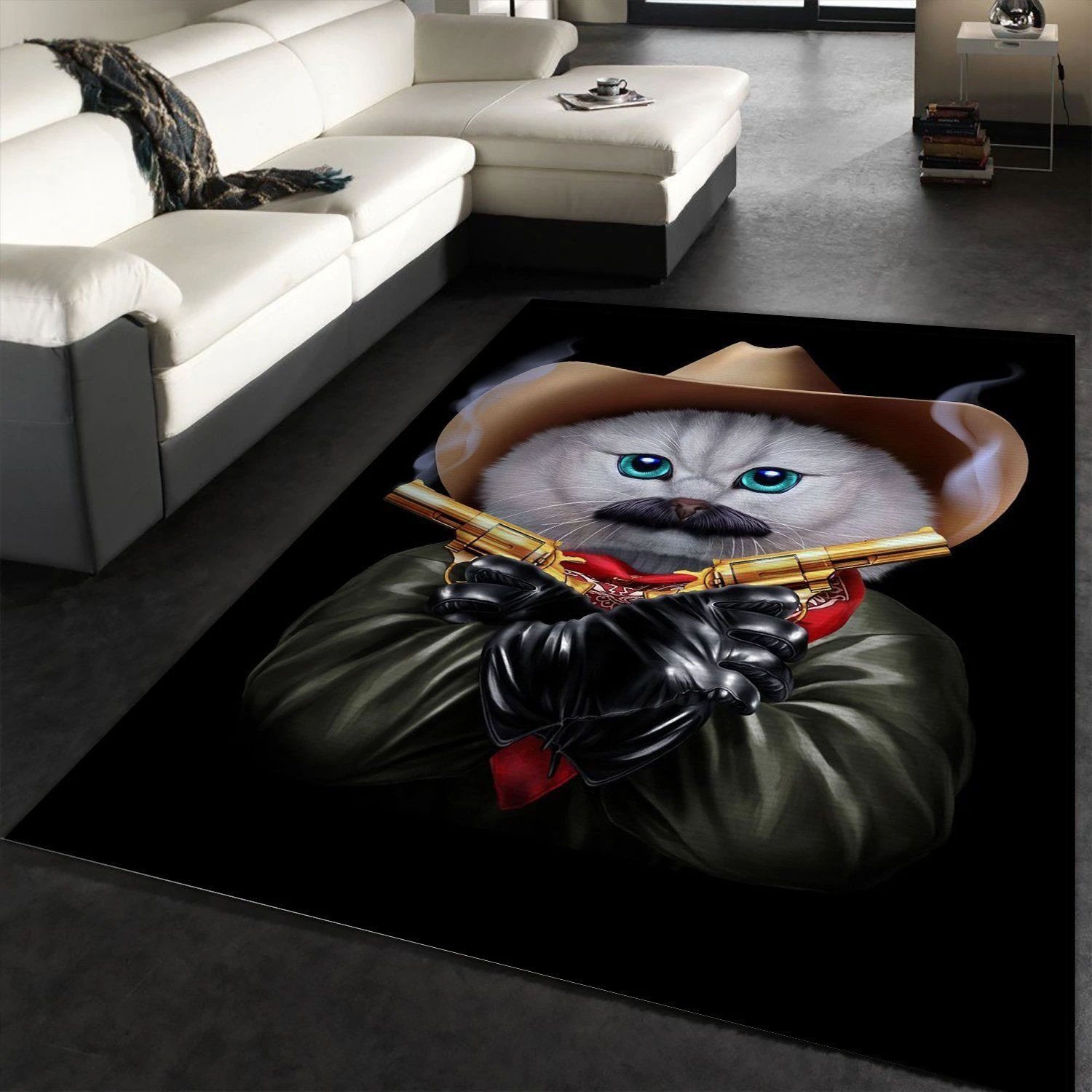 Cowboy Cat With Mustache Area Rug Living Room Rug Family Gift US Decor - Indoor Outdoor Rugs