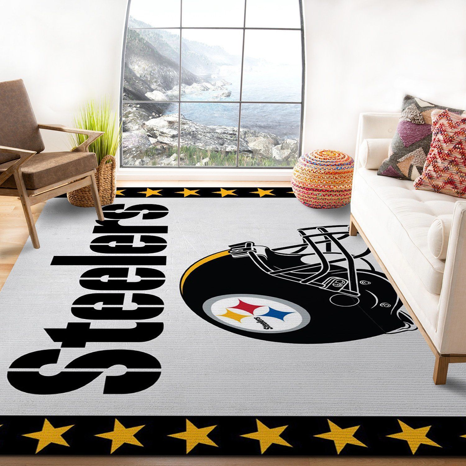 Pittsburgh Steelers Helmet Nfl Logo Area Rug For Gift Living Room Rug US Gift Decor - Indoor Outdoor Rugs