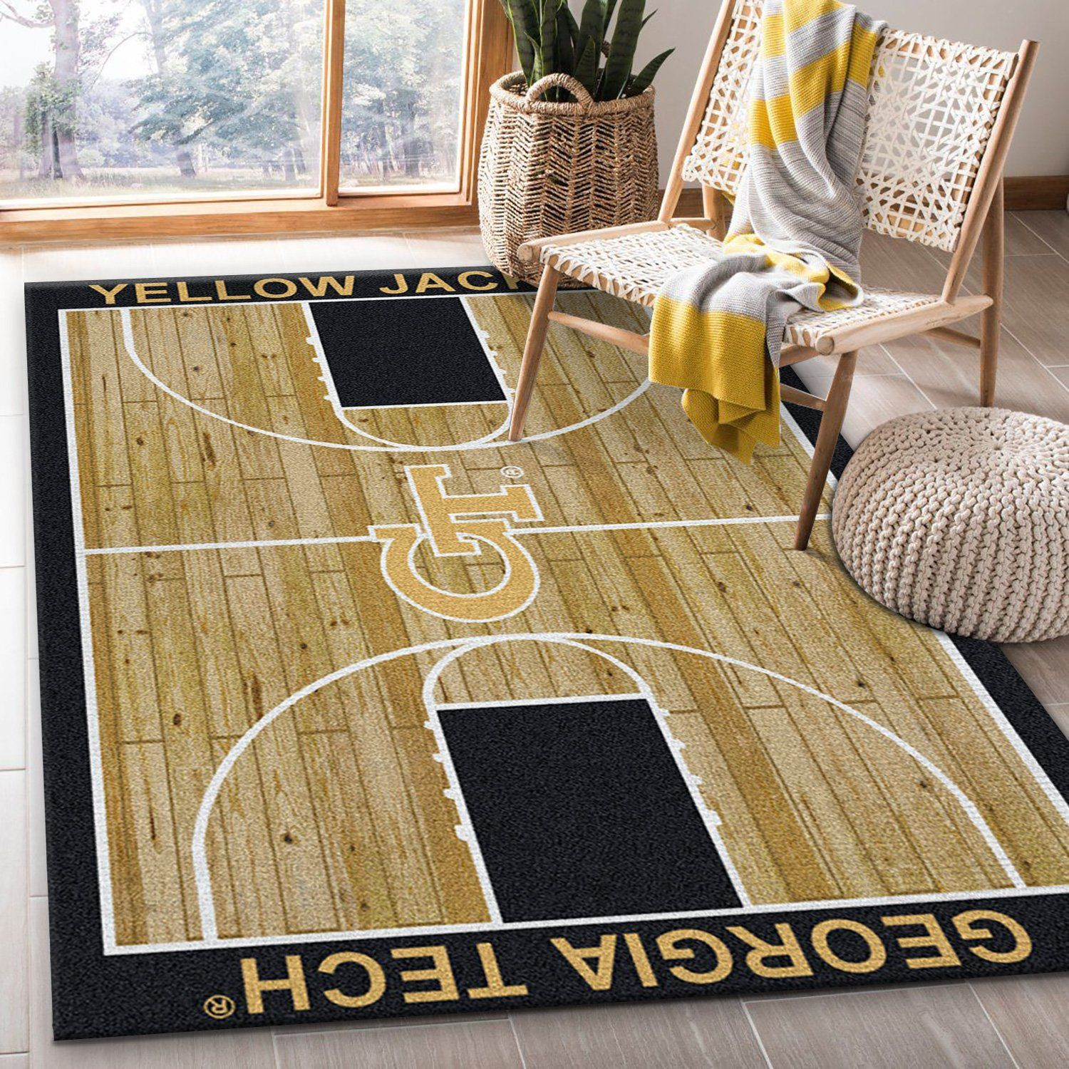 College Home Court Georgia Tech Basketball Team Logo Area Rug, Bedroom Rug, Christmas Gift US Decor - Indoor Outdoor Rugs