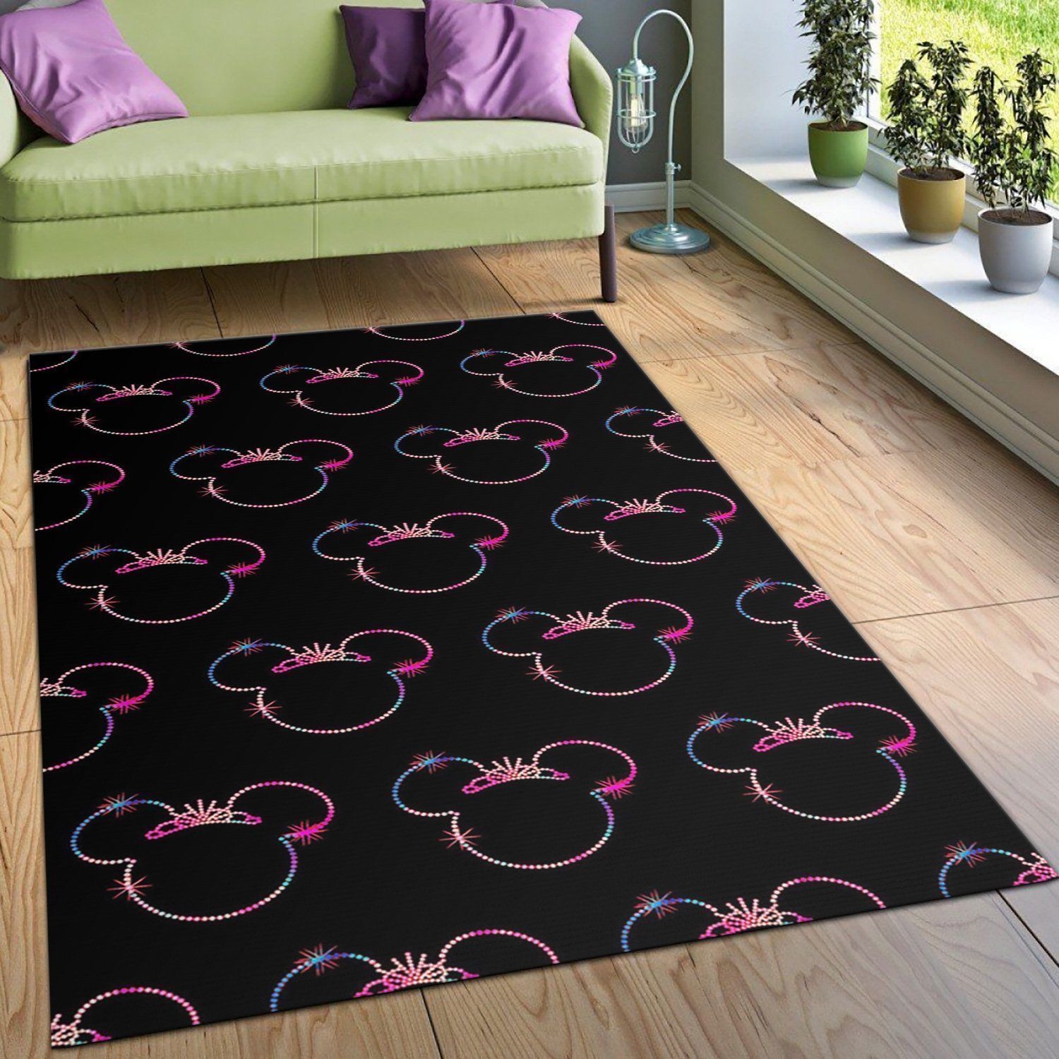 Minnie Mouse Black And Colorful Movie Area Rug, Kitchen Rug, Family Gift US Decor - Indoor Outdoor Rugs