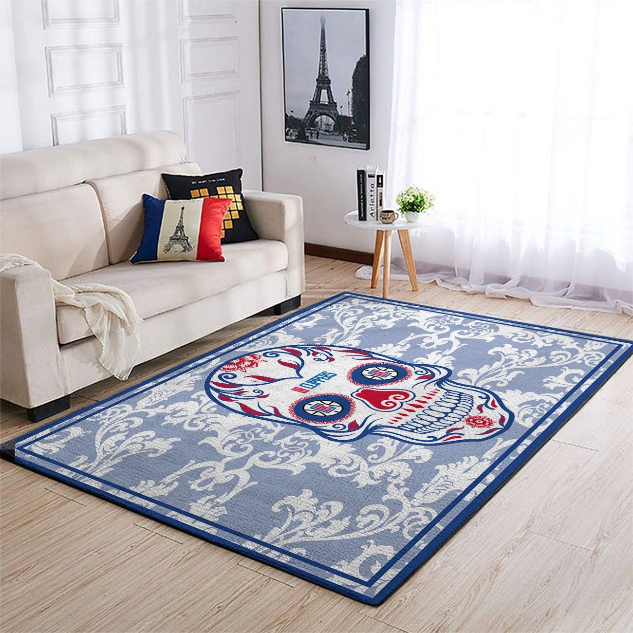 La Clippers Nba Team Logo Skull Flower Style Nice Gift Home Decor Rectangle Area Rug - Indoor Outdoor Rugs