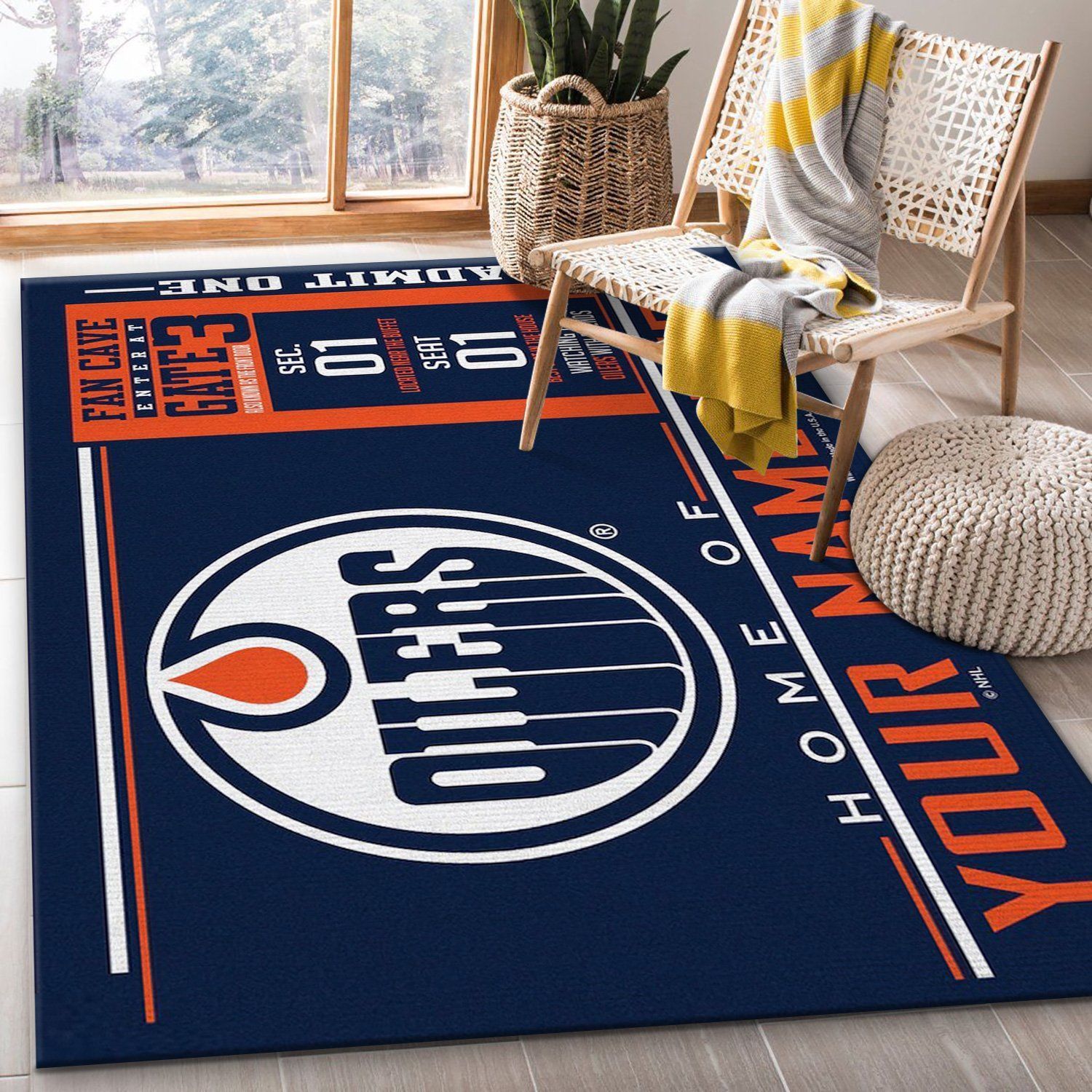 Customizable Edmonton Oilers Wincraft Personalized NHL Area Rug Bedroom Rug Family Gift - Indoor Outdoor Rugs