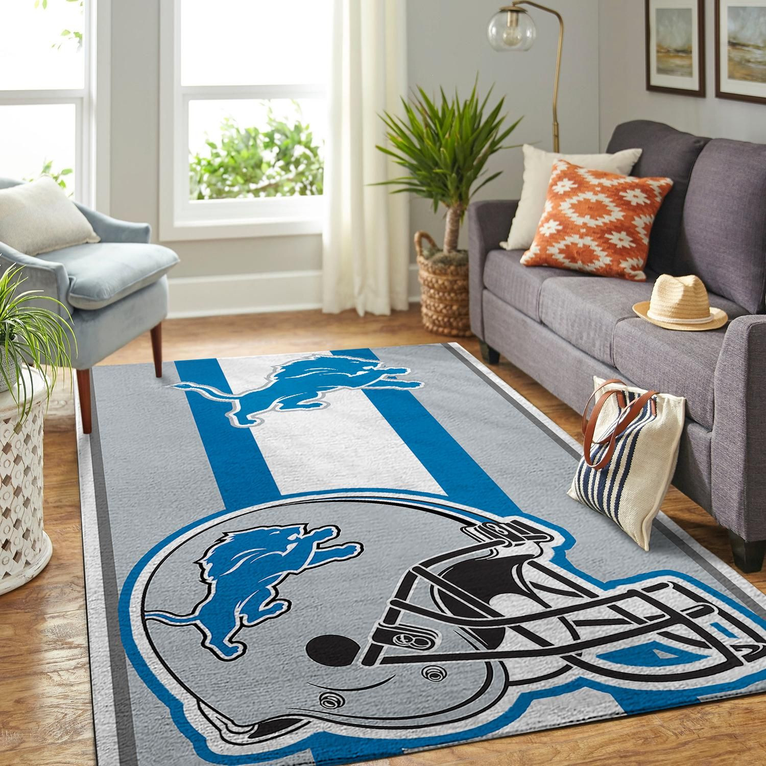 Detroit Lions Nfl Team Logo Helmet Nice Gift Home Decor Rectangle Area Rug - Indoor Outdoor Rugs