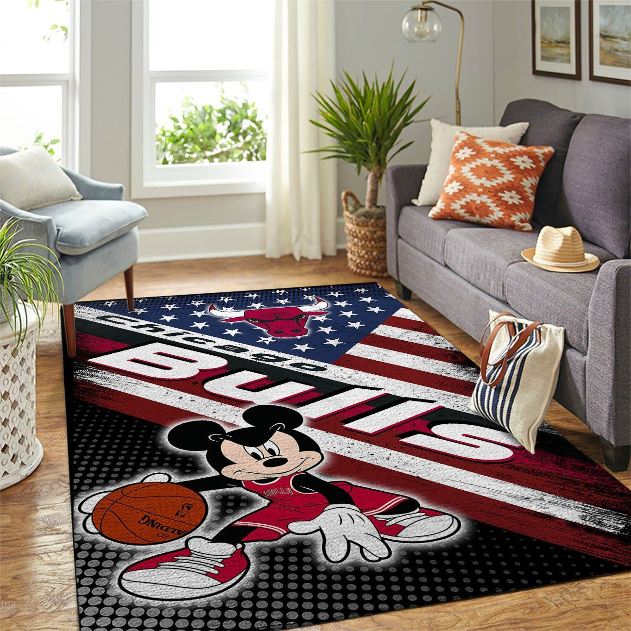 Chicago Bulls Nba Team Logo Mickey Us Style Nice Gift Home Decor Rectangle Area Rug - Indoor Outdoor Rugs