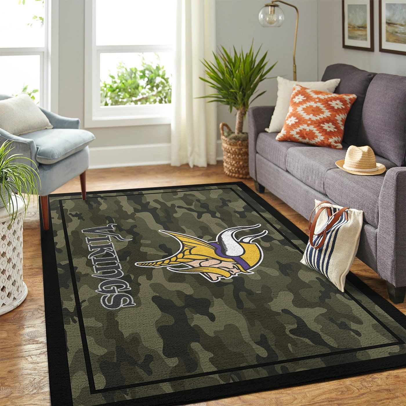 Minnesota Vikings Nfl Team Logo Camo Style Nice Gift Home Decor Rectangle Area Rug - Indoor Outdoor Rugs