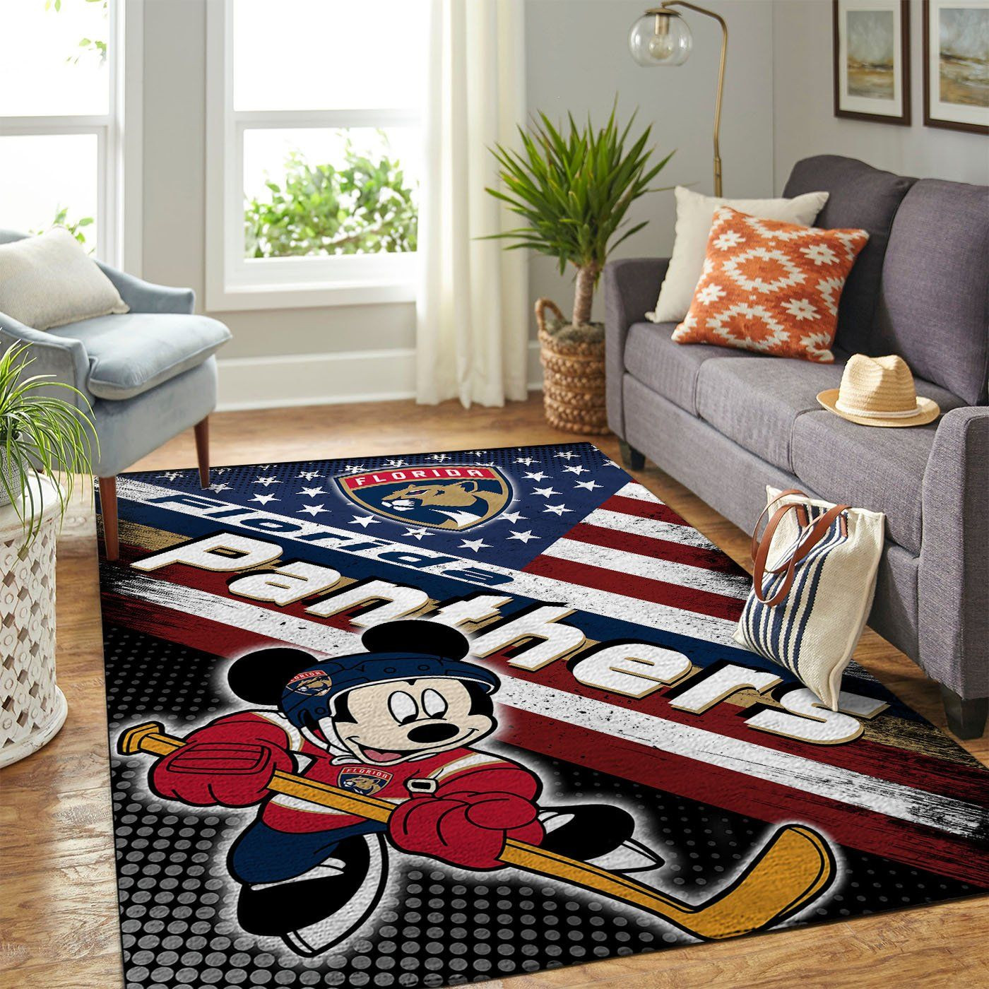 Florida Panthers Nhl Team Logo Mickey Us Style Nice Gift Home Decor Rectangle Area Rug - Indoor Outdoor Rugs