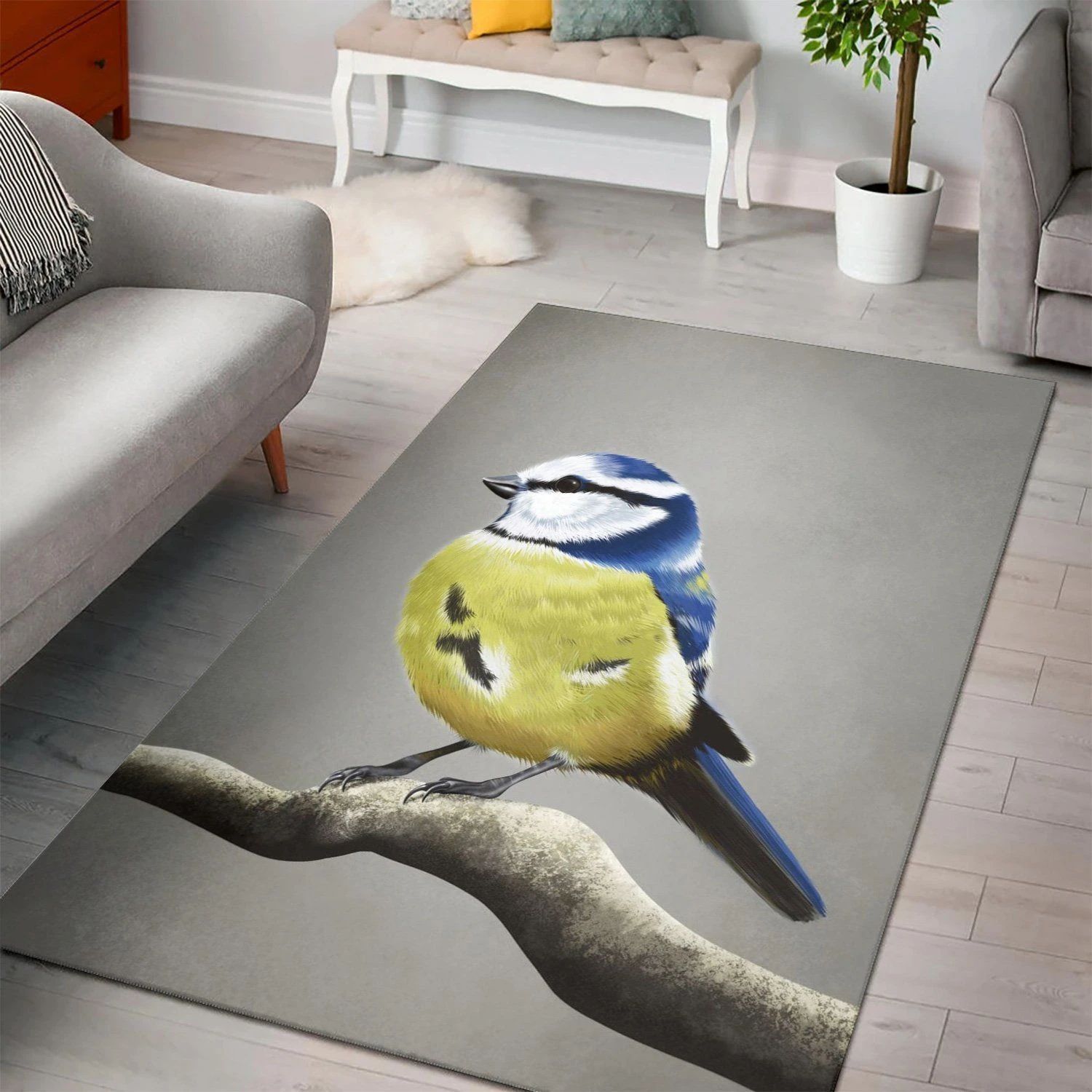 Blue Tit Bird On A Branch  Area Rug ,  Room Rugs, Floor Decor Home Decor - Indoor Outdoor Rugs