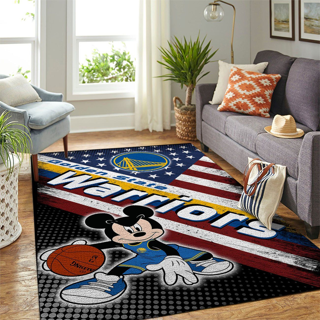 Golden State Warriors Nba Team Logo Mickey Us Style Nice Gift Home Decor Rectangle Area Rug - Indoor Outdoor Rugs