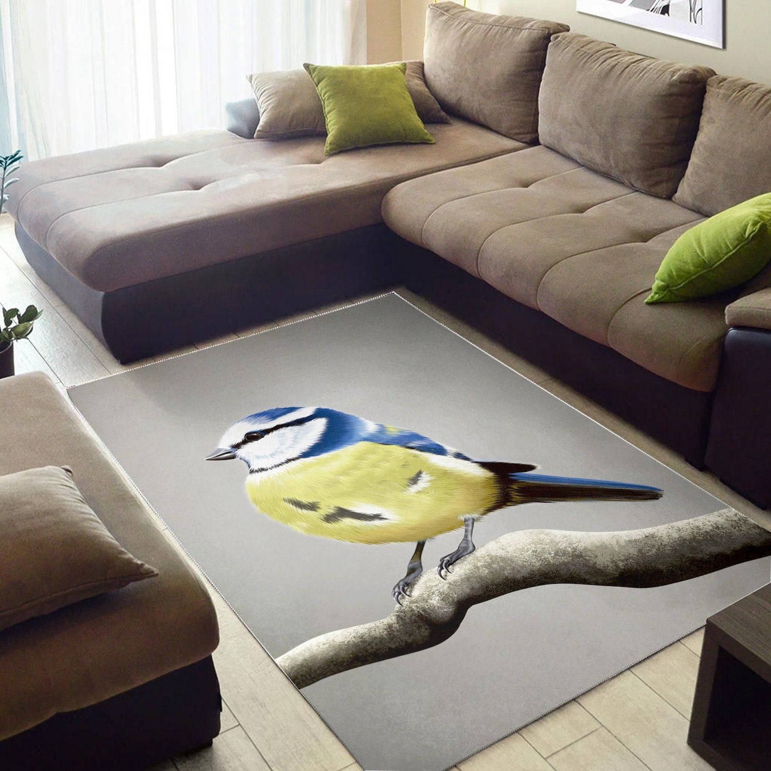 Blue Tit Bird On A Branch  Area Rug ,  Room Rugs, Floor Decor Home Decor - Indoor Outdoor Rugs