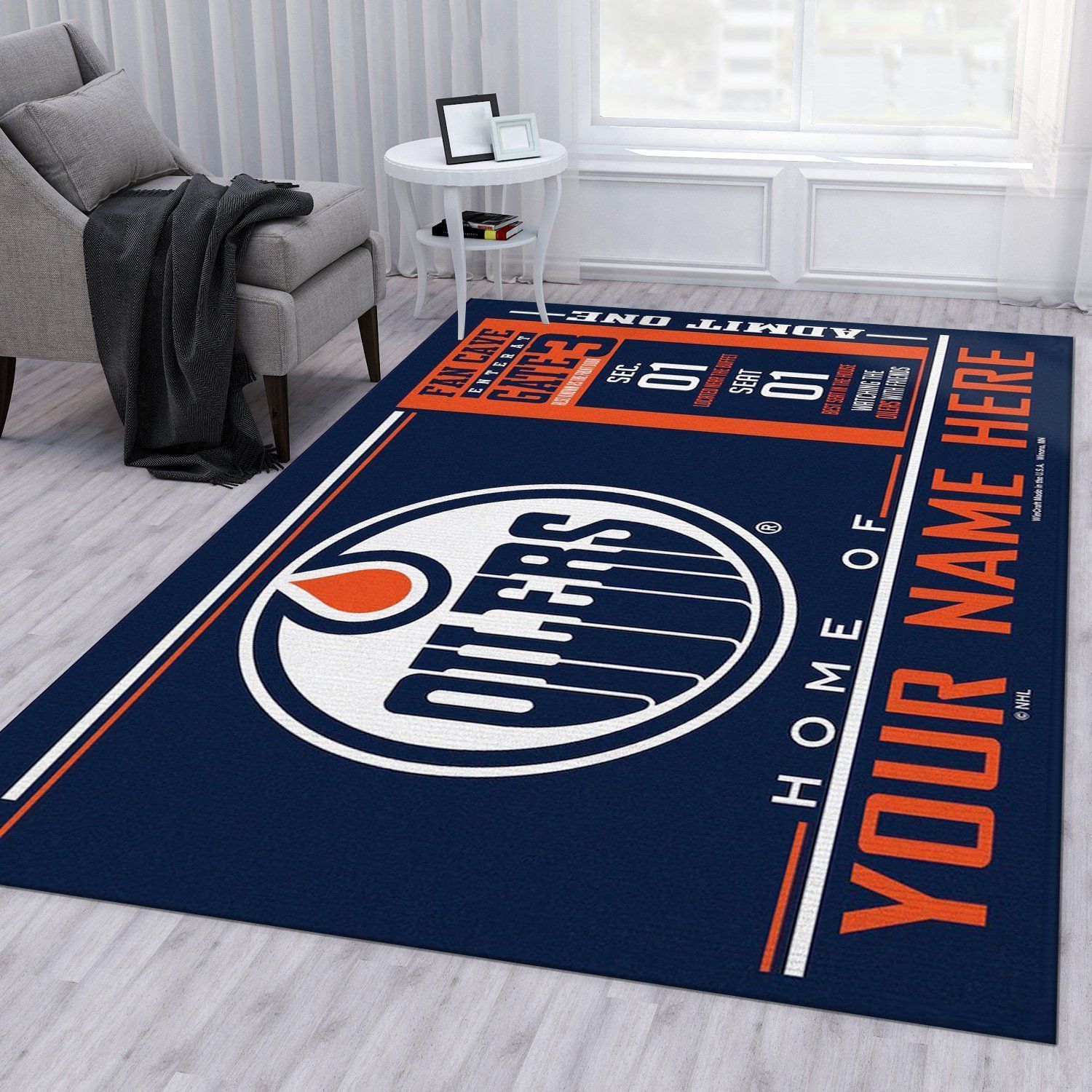 Customizable Edmonton Oilers Wincraft Personalized NHL Area Rug Bedroom Rug Family Gift - Indoor Outdoor Rugs